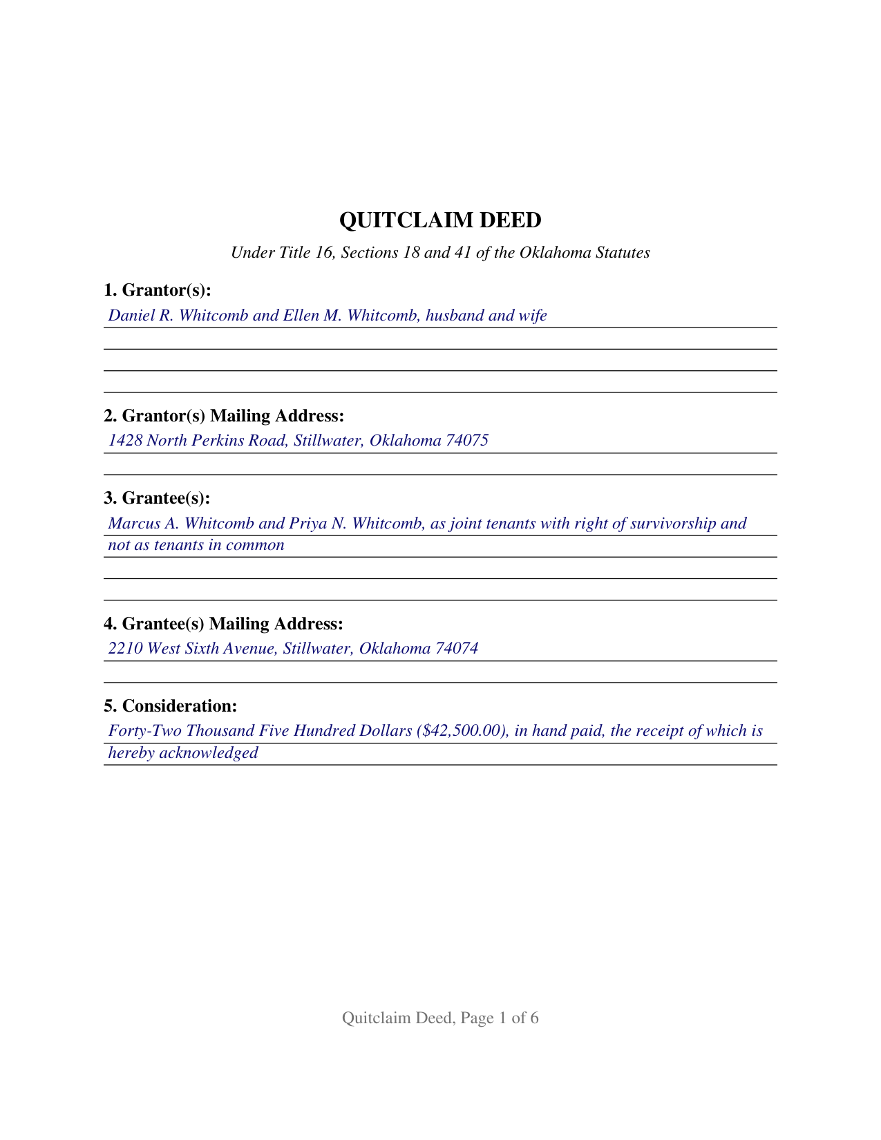 Lincoln County Completed Example of the Quitclaim Deed Document