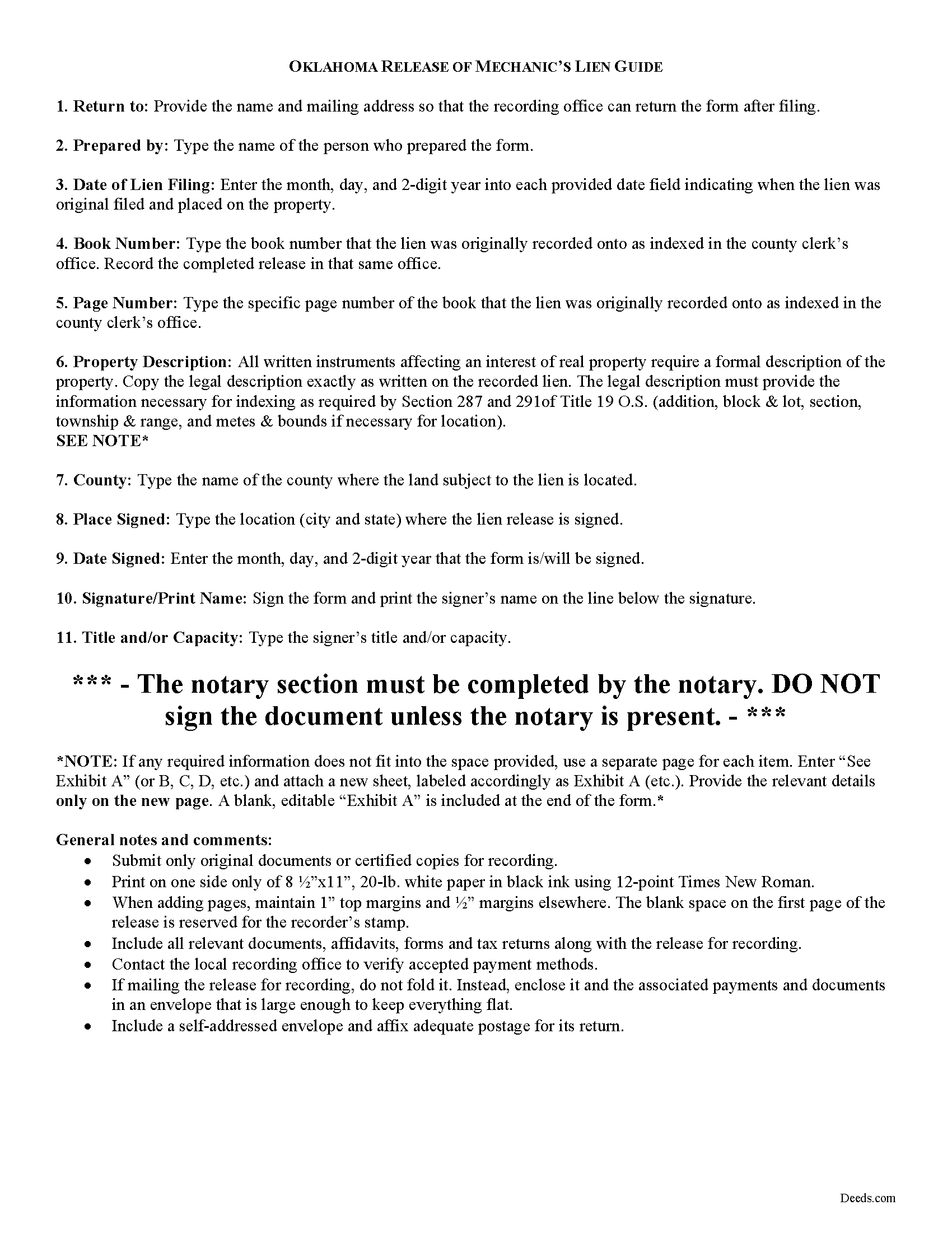 Choctaw County Release of Mechanic Lien Guide