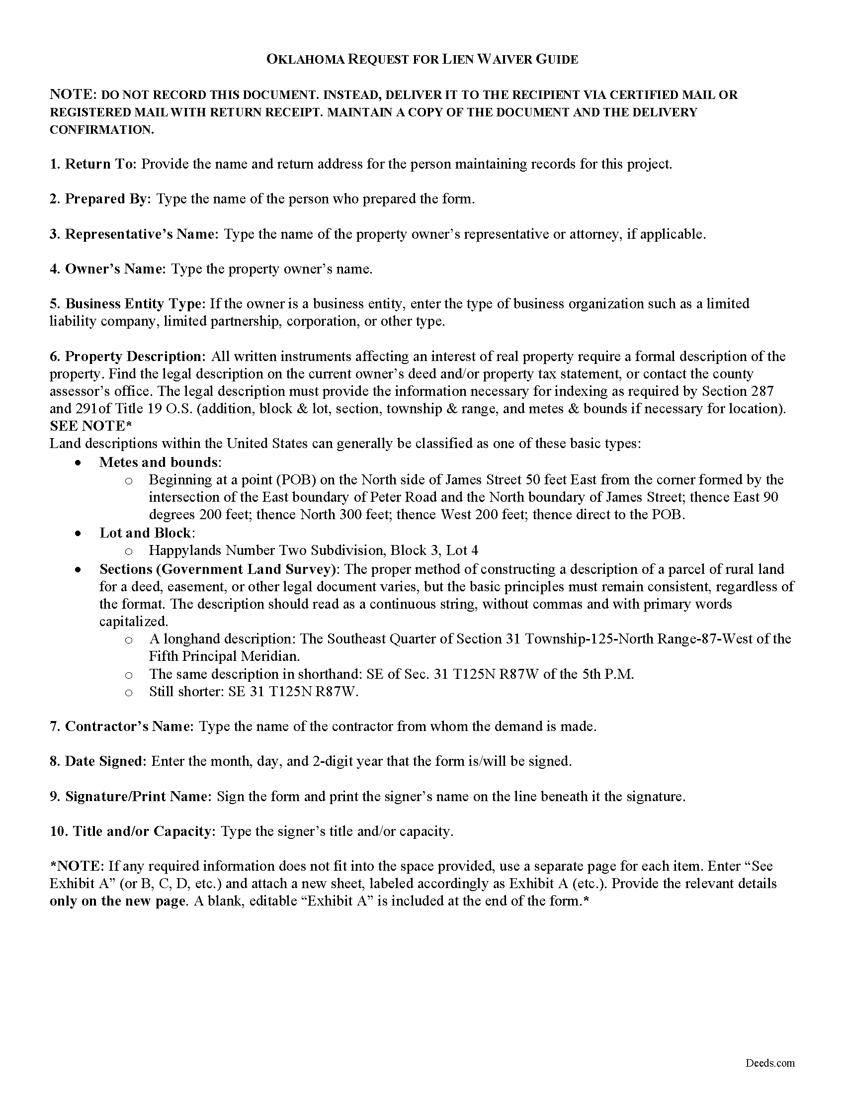 Choctaw County Request for Waiver of Lien Guide