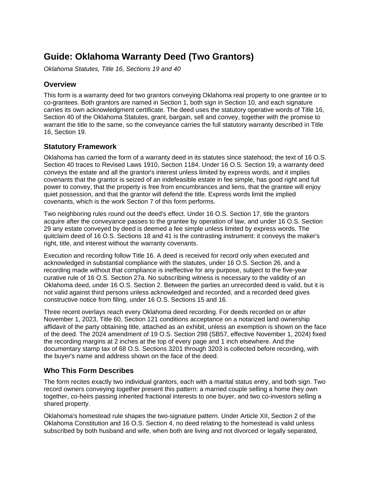 Latimer County Warranty Deed (Two Grantors) Guide