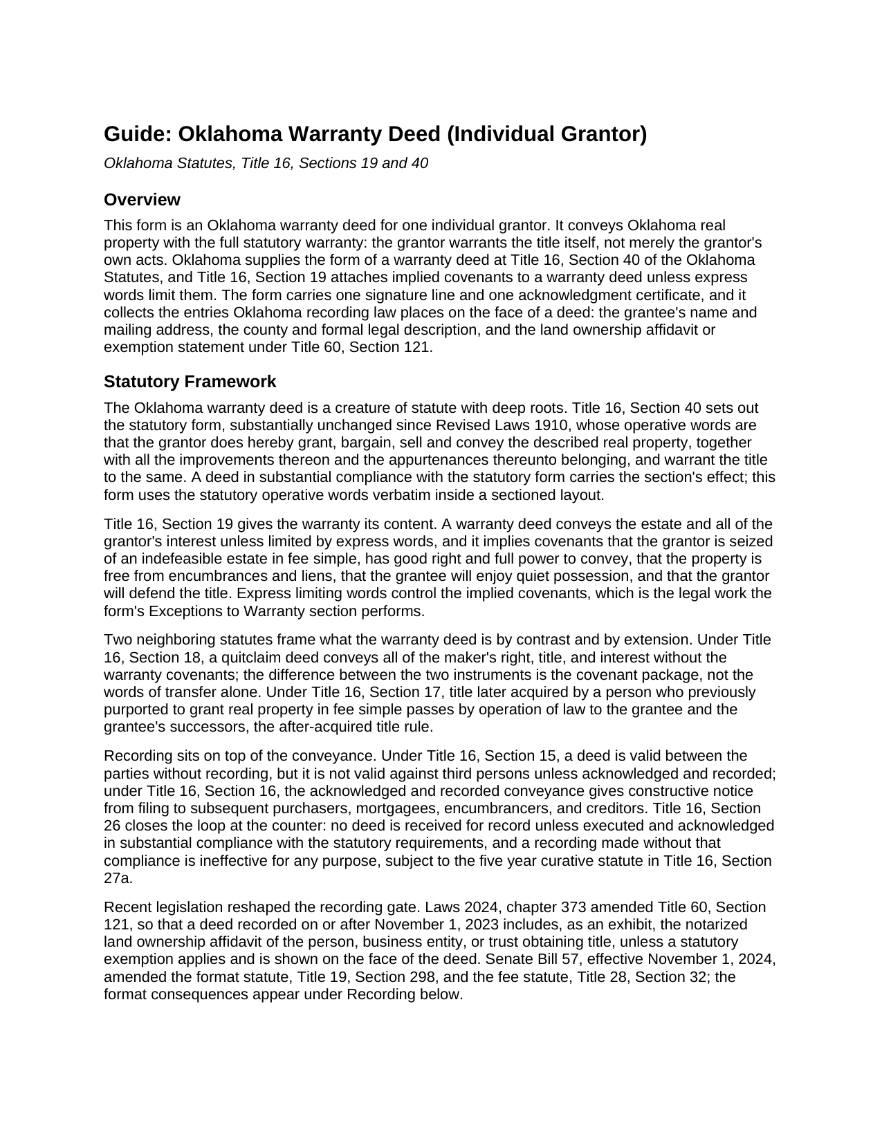 Tulsa County Warranty Deed Guide