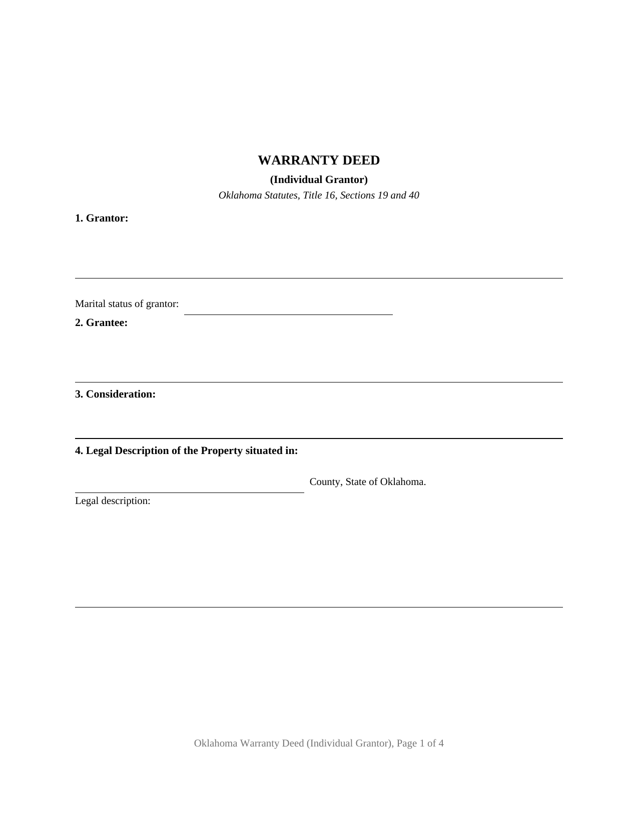 Tulsa County Warranty Deed Form