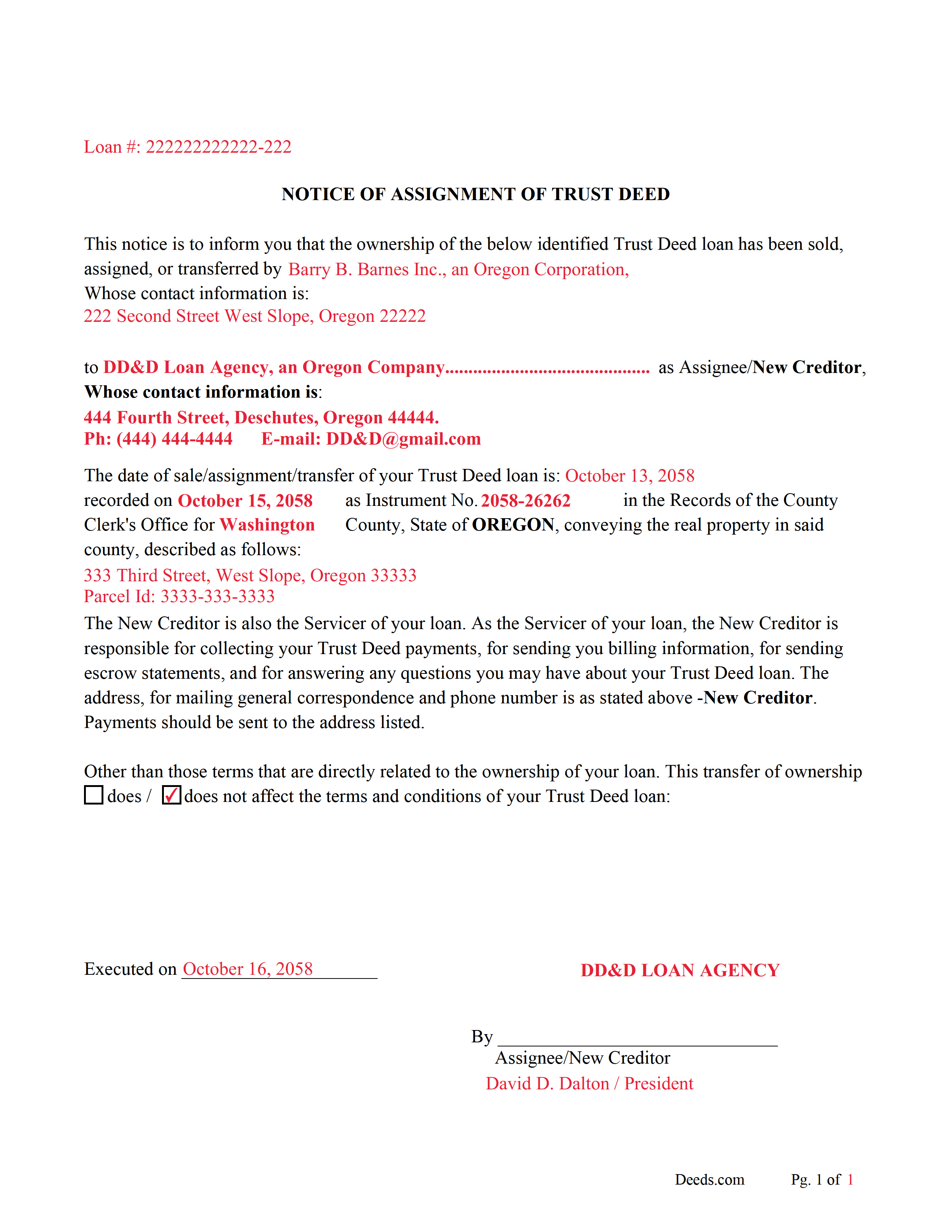 Notice of Assignment-Completed Example