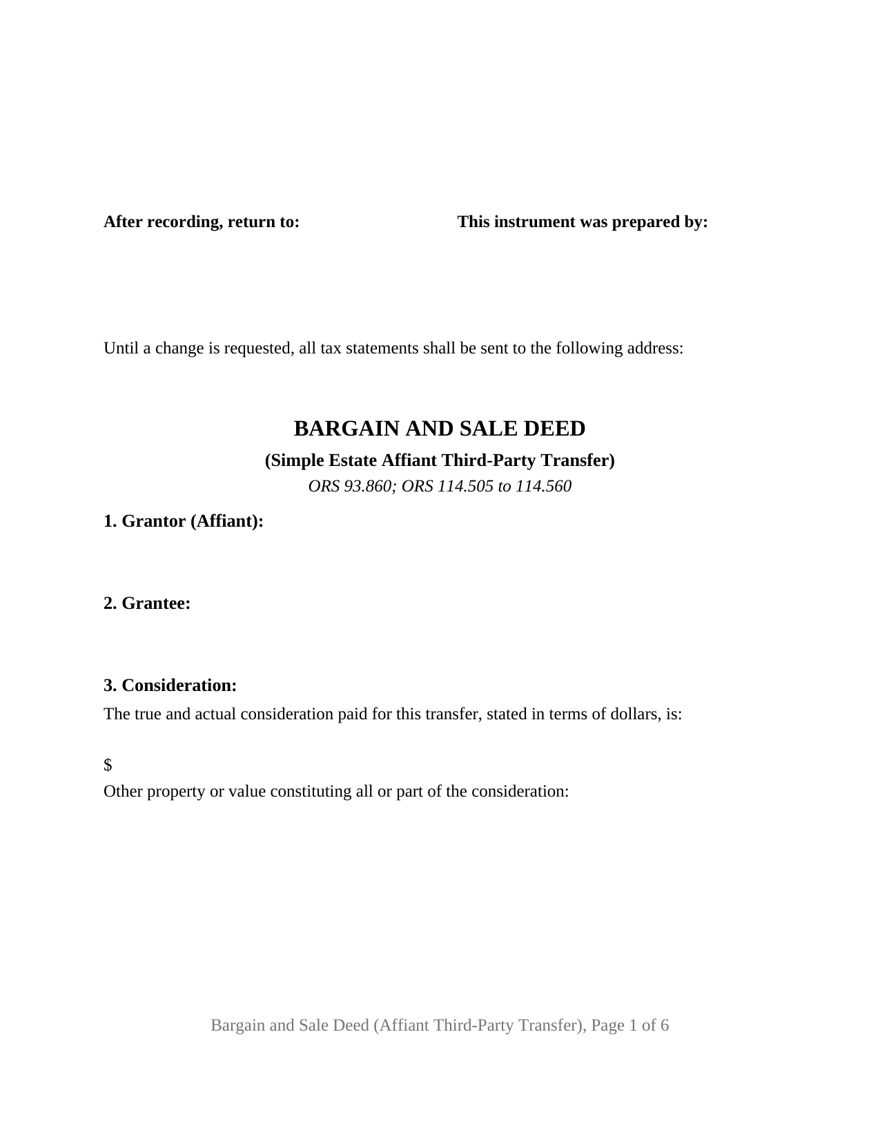 Lake County Bargain and Sale Deed (Simple Estate Affiant Third-Party Transfer) Form