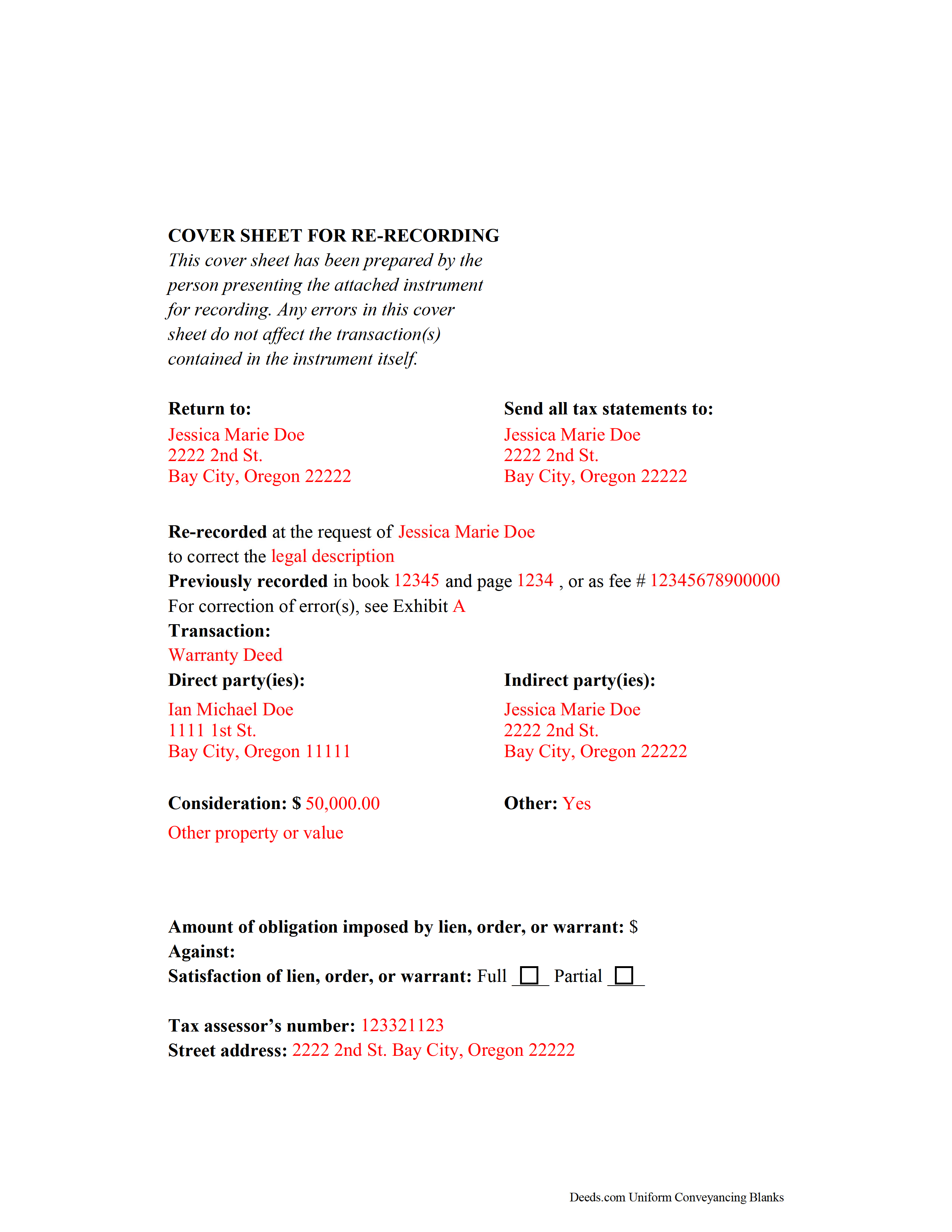 Completed Example of the Correction Deed Document