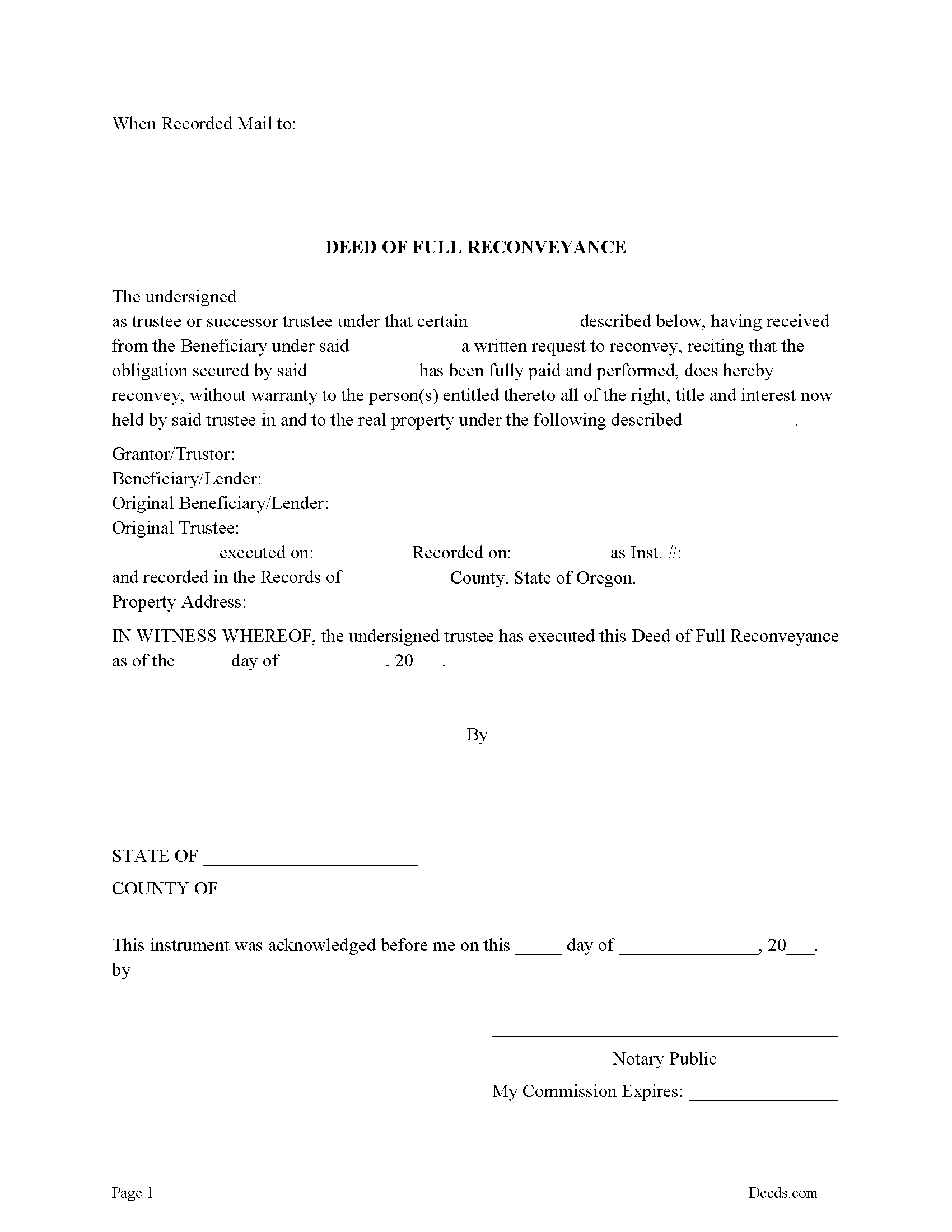 Deed of Full Reconveyance Form
