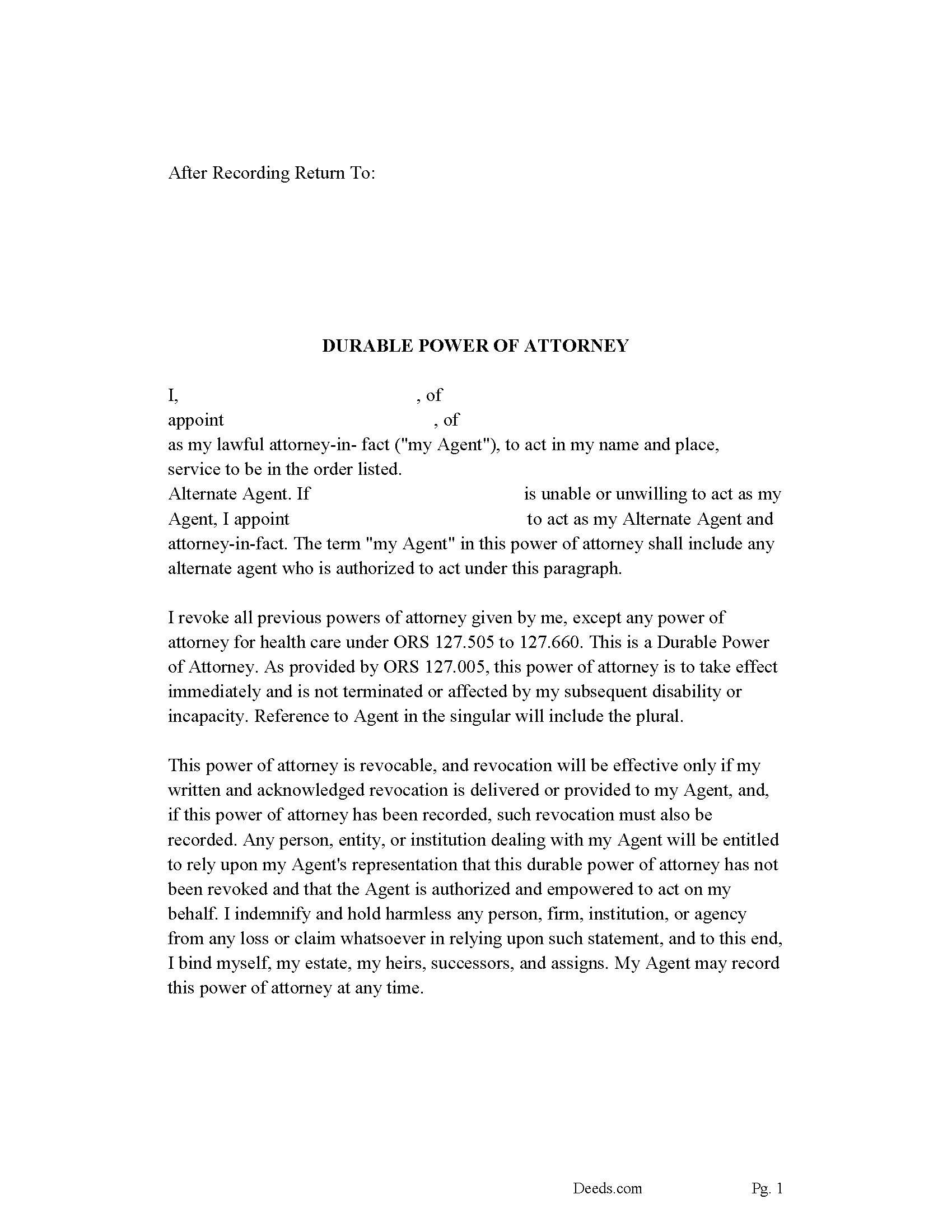 Baker County Durable Power of Attorney Form