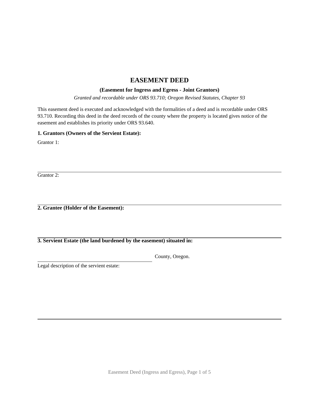 Union County Easement Deed (Ingress and Egress, Joint Grantors) Form