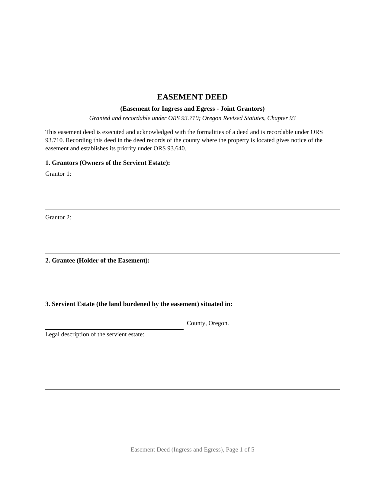 Lake County Easement Deed (Ingress and Egress, Joint Grantors) Form