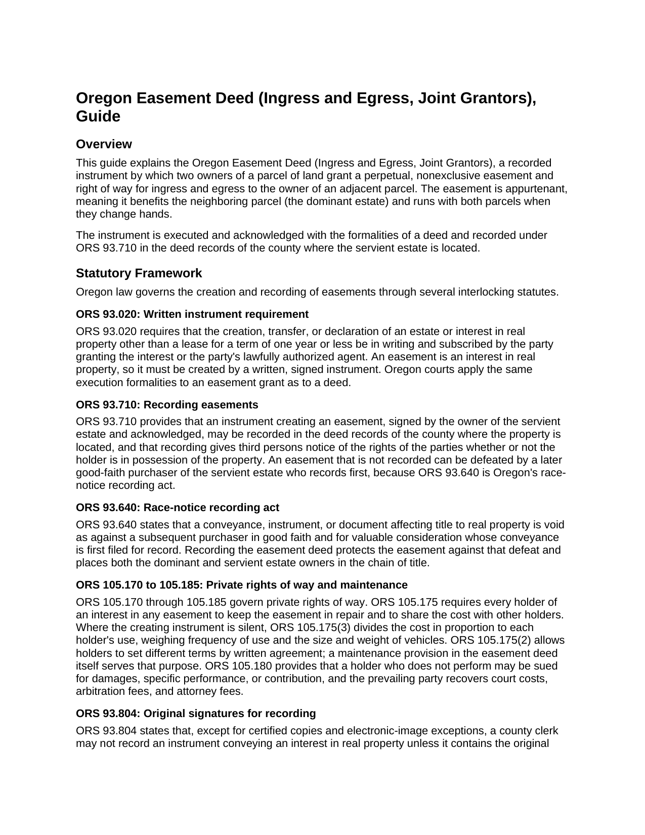 Lake County Easement Deed (Ingress and Egress, Joint Grantors) Guide