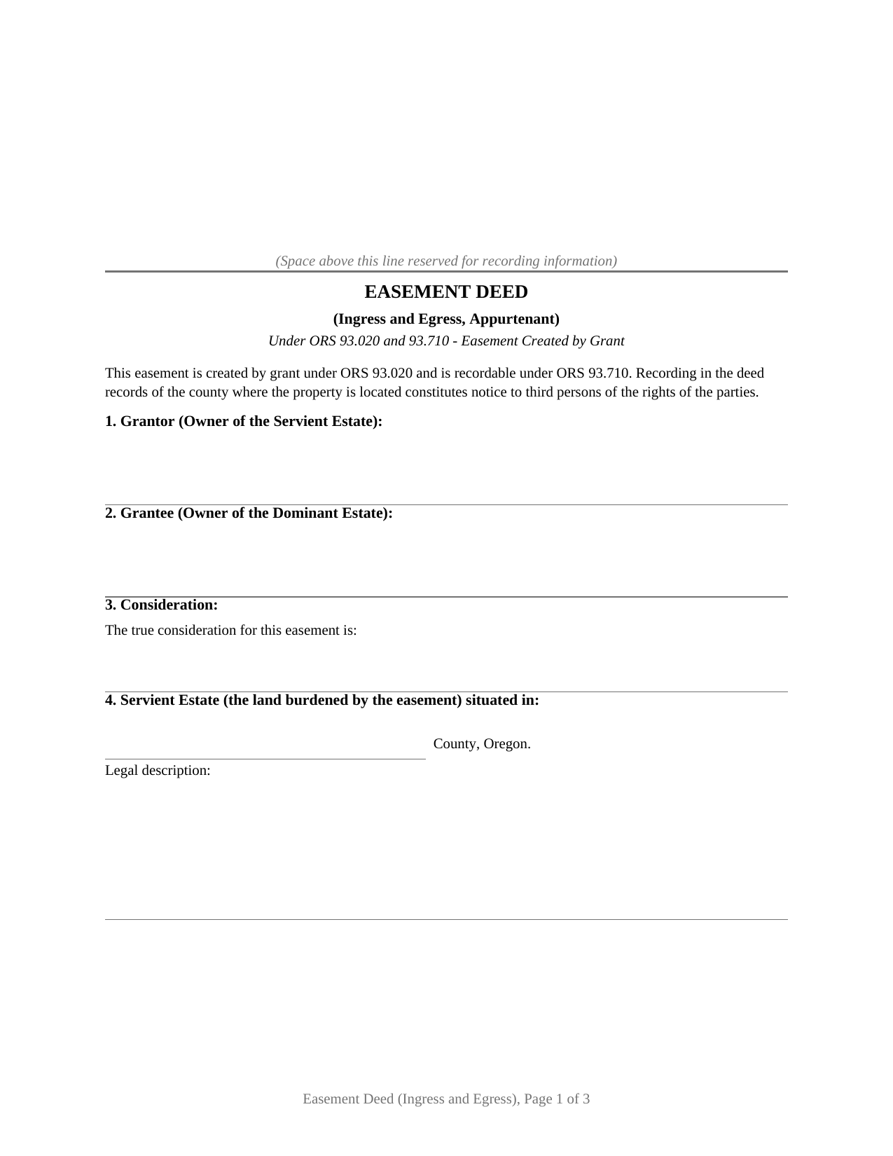 Washington County Easement Deed (Ingress and Egress) Form