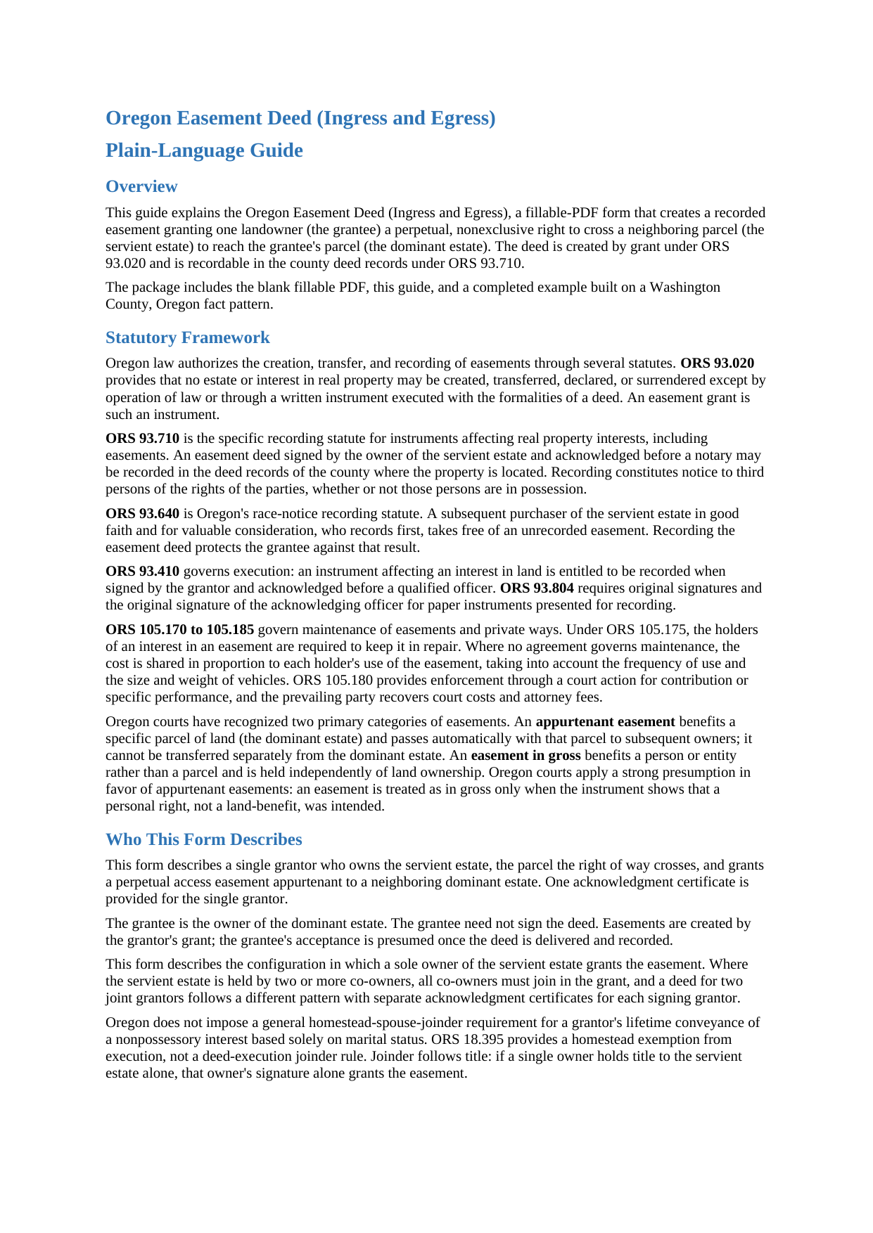 Union County Easement Deed (Ingress and Egress) Guide