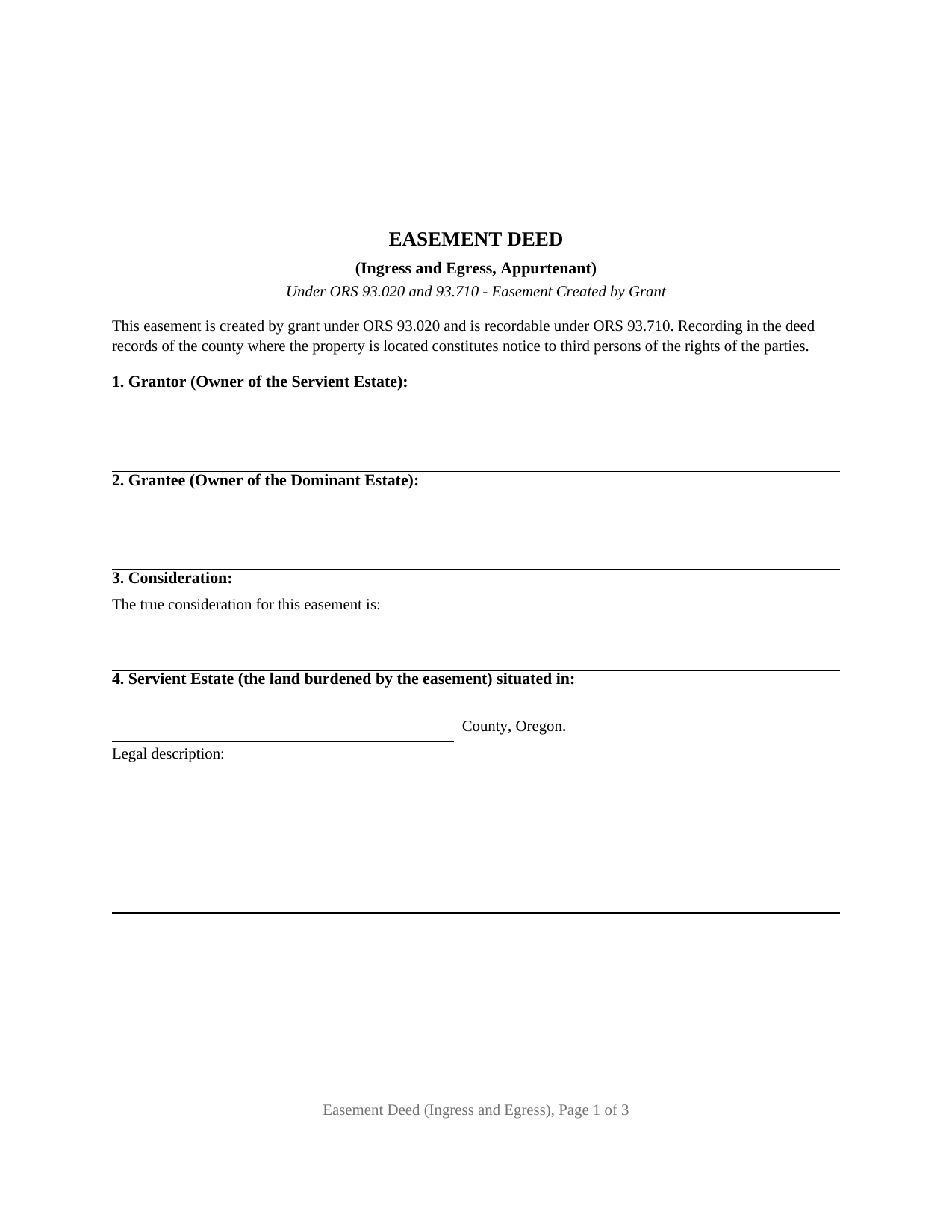 Union County Easement Deed (Ingress and Egress) Form