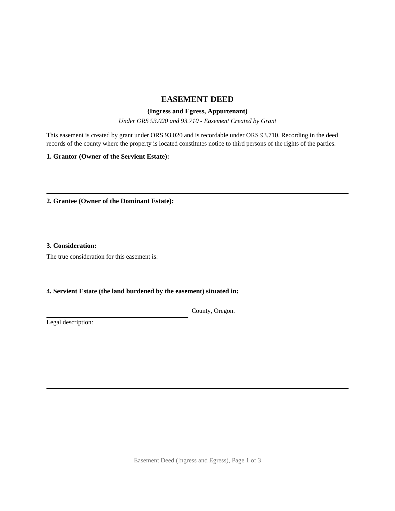 Lake County Easement Deed (Ingress and Egress) Form