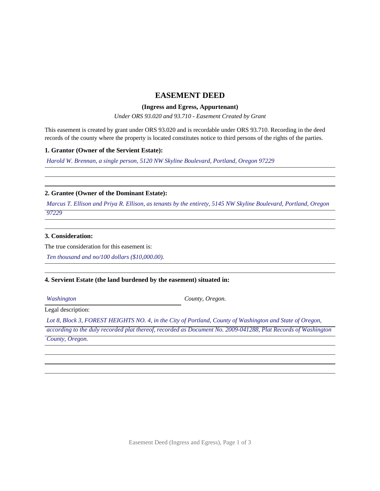 Lake County Completed Example of the Easement Deed (Ingress and Egress) Document