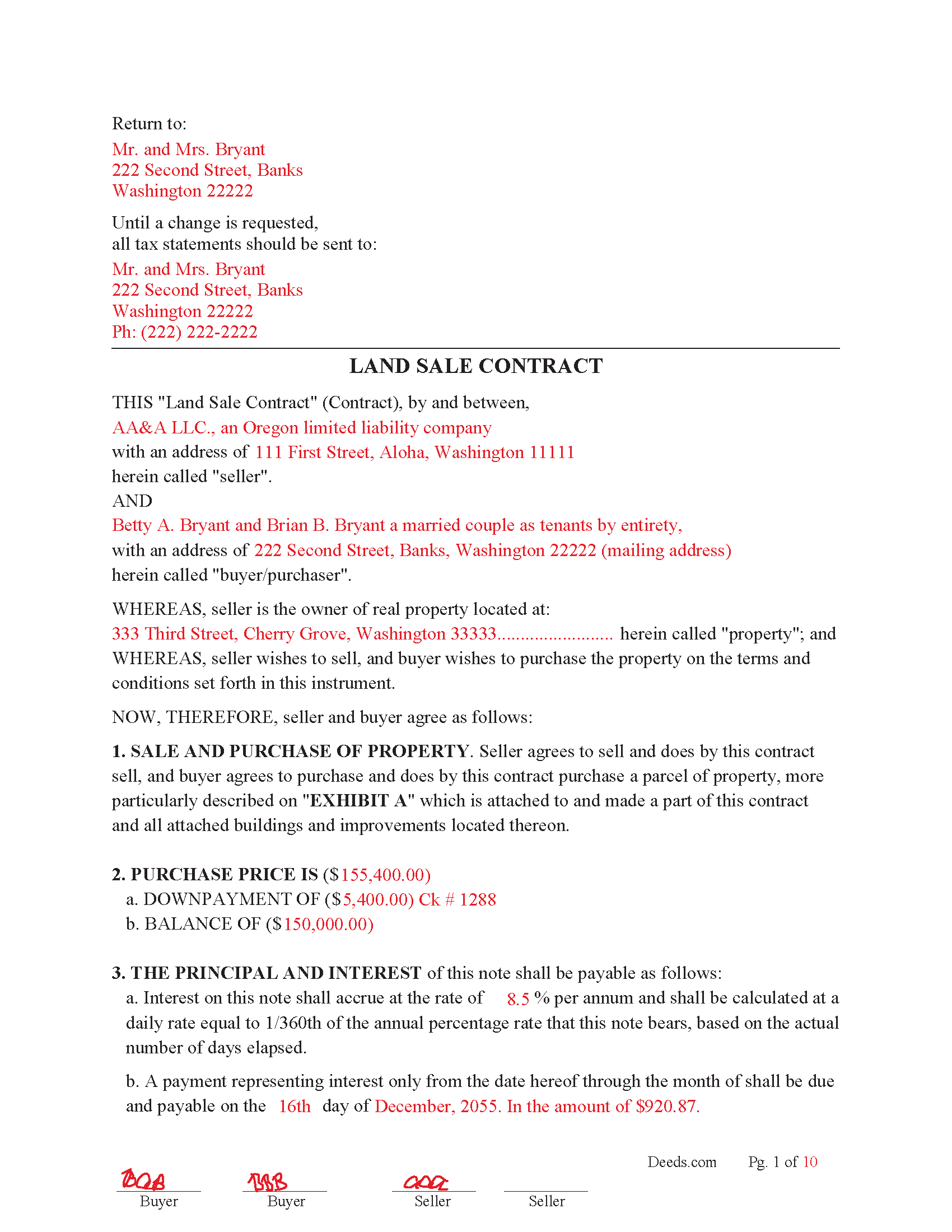 Morrow County Completed Example of the Land Sales Contract Document