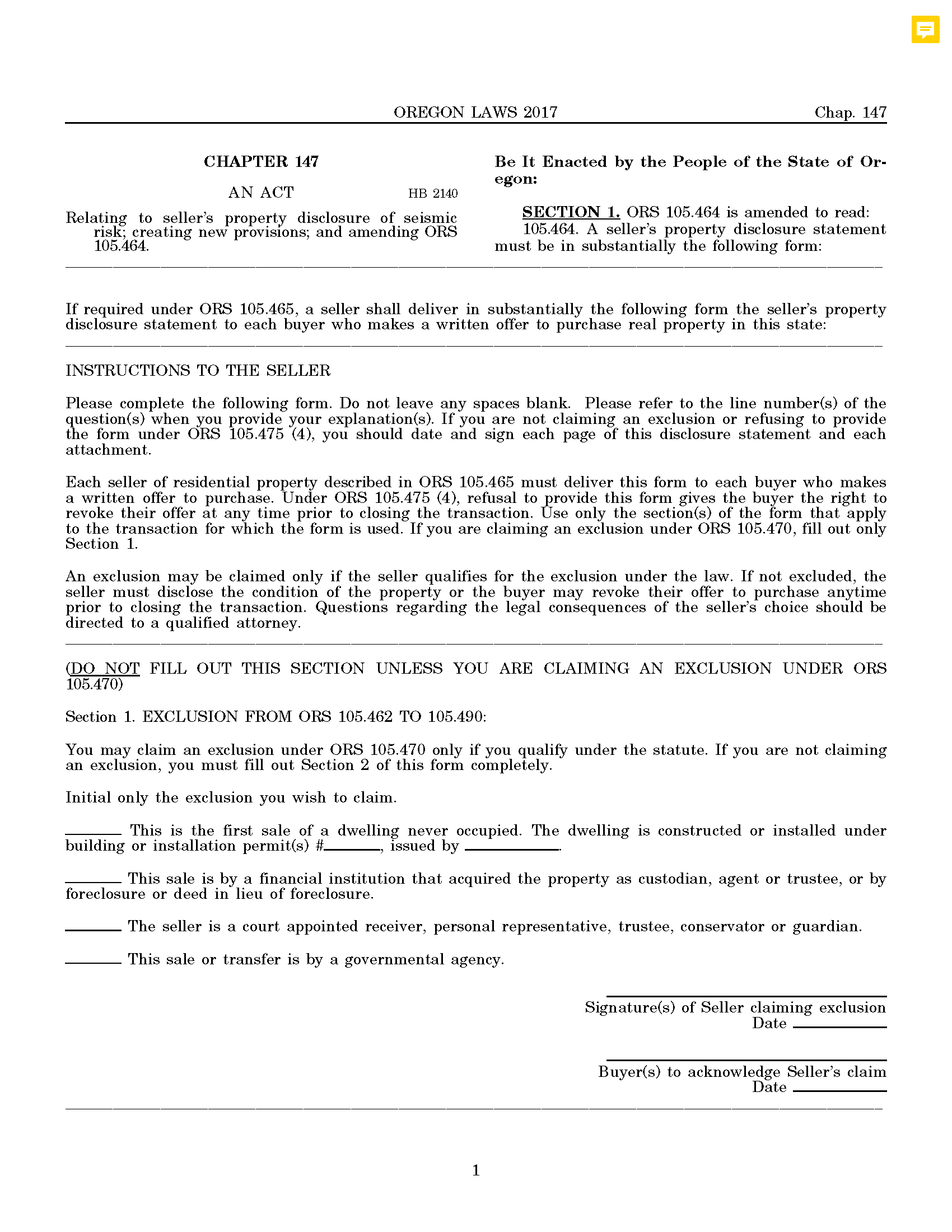 Morrow County Sellers Property Disclosure Form