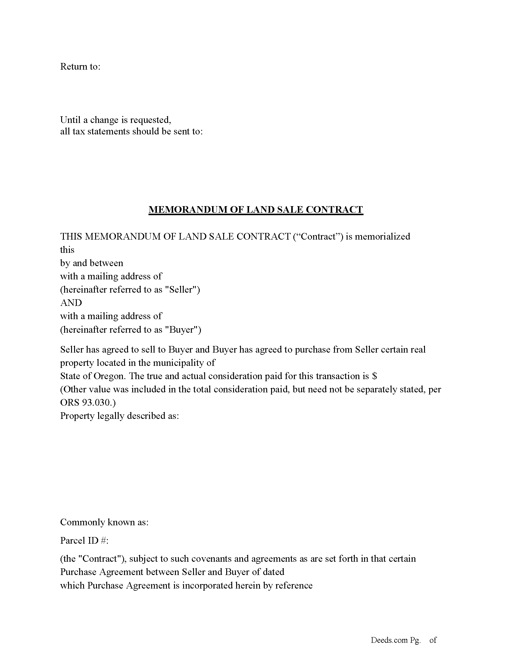 Polk County Memorandum of Land Sale Contract Form
