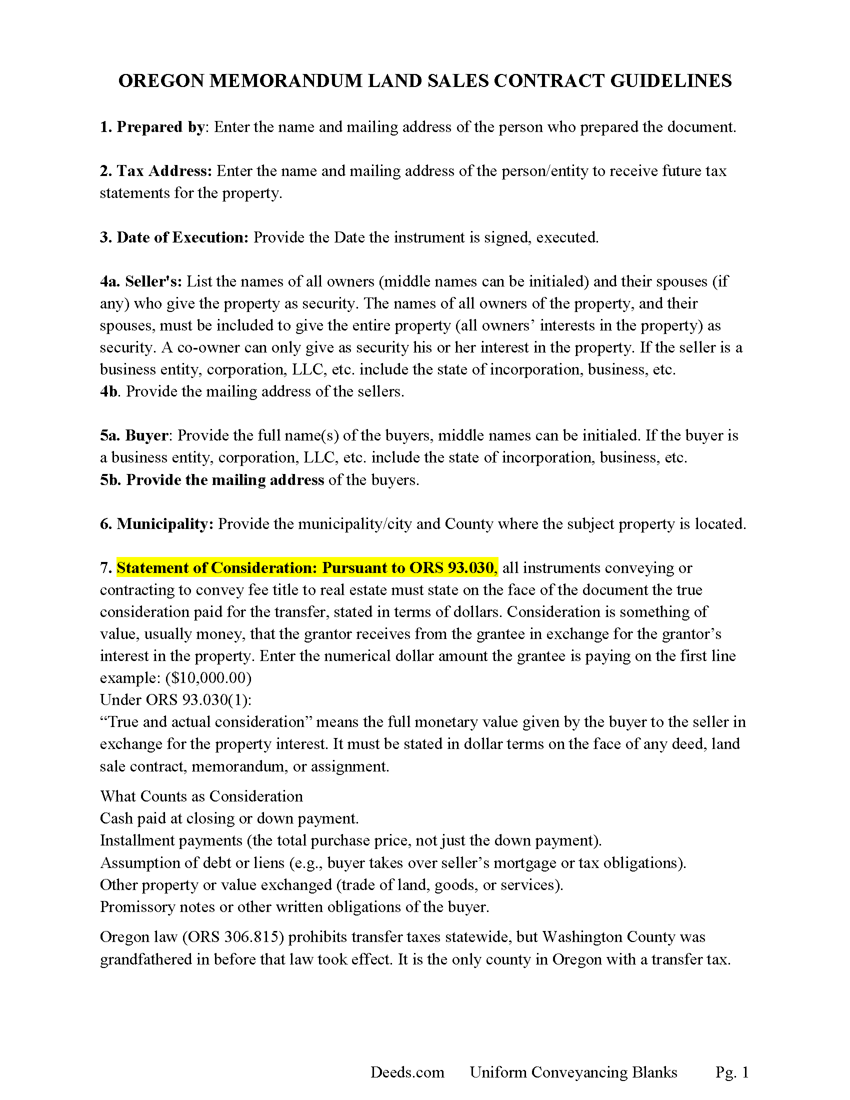 Polk County Memorandum of Land Sale Contract Guide
