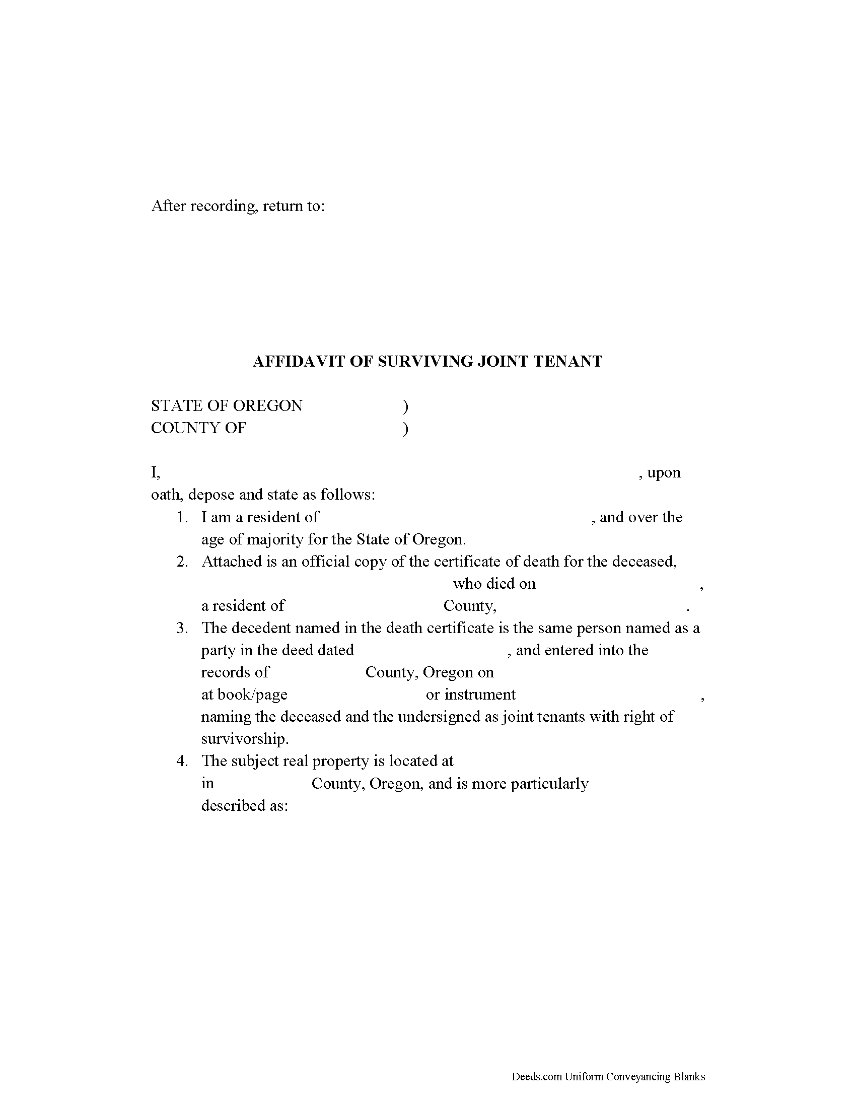 Oregon Affidavit of Surviving Joint Tenant Image