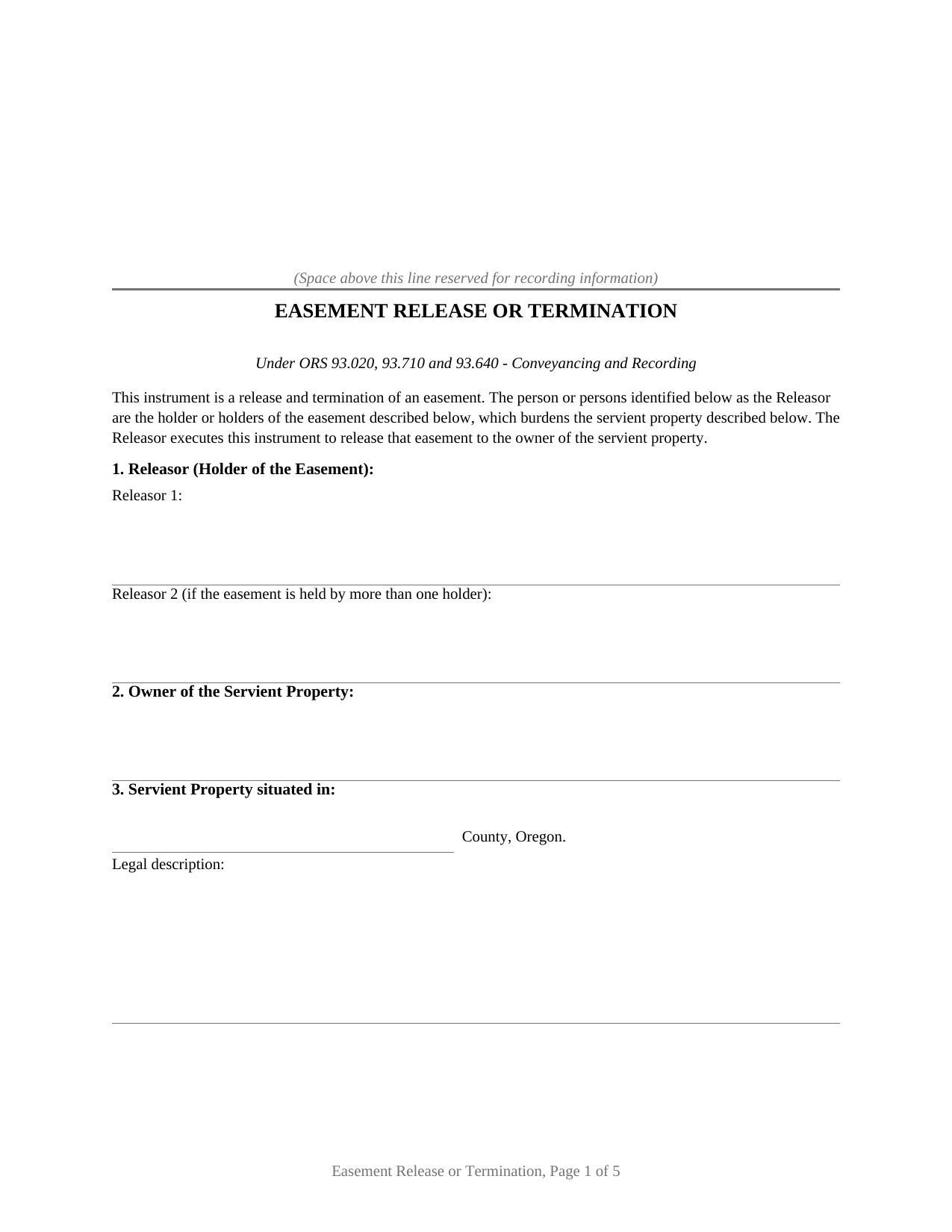Oregon Easement Release or Termination