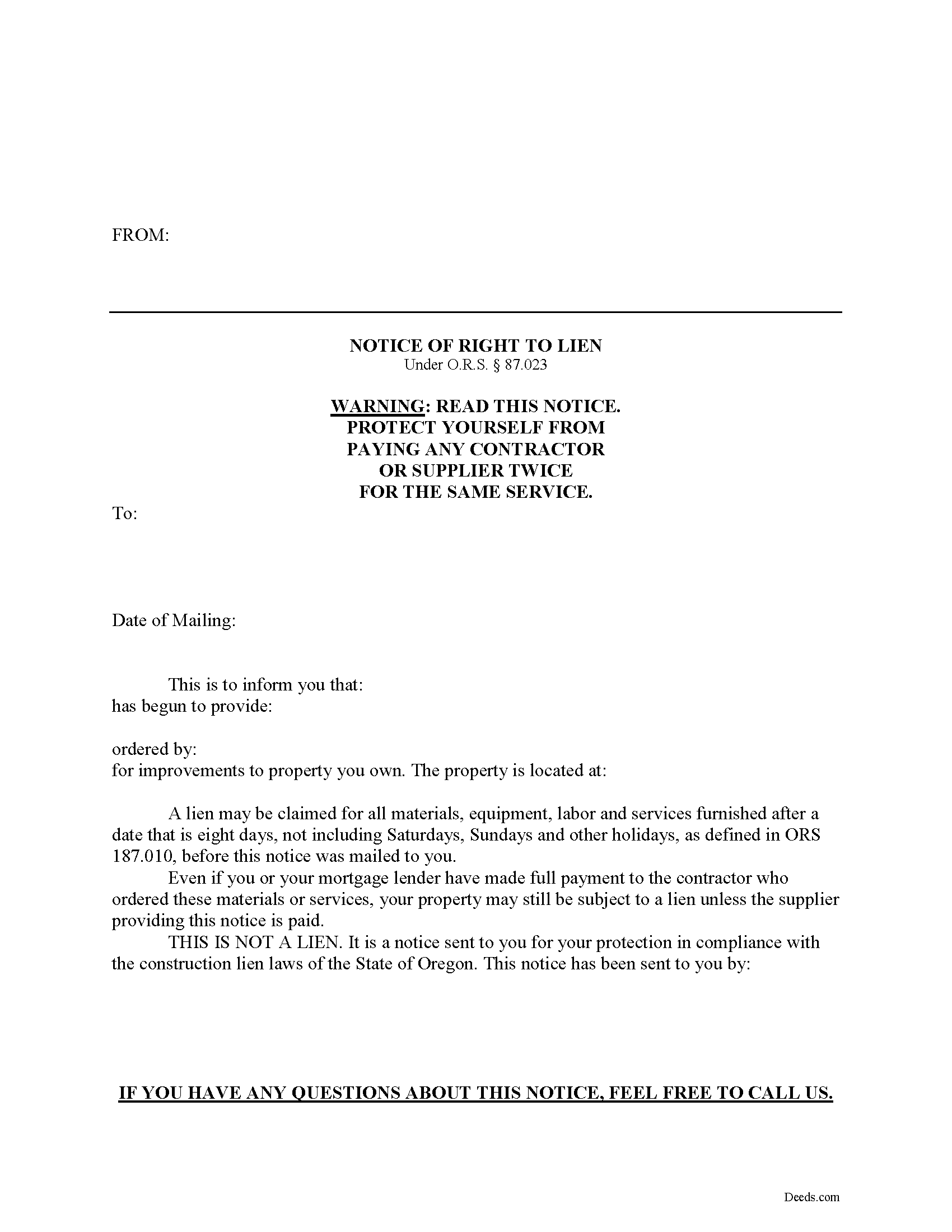 Notice of Right to Lien
