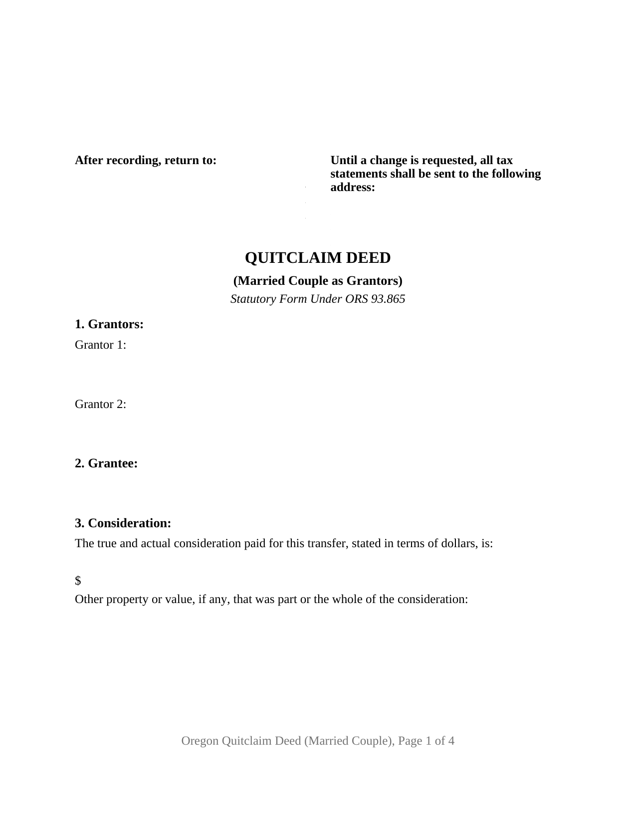 Oregon Quitclaim Deed (Married Couple as Grantors)