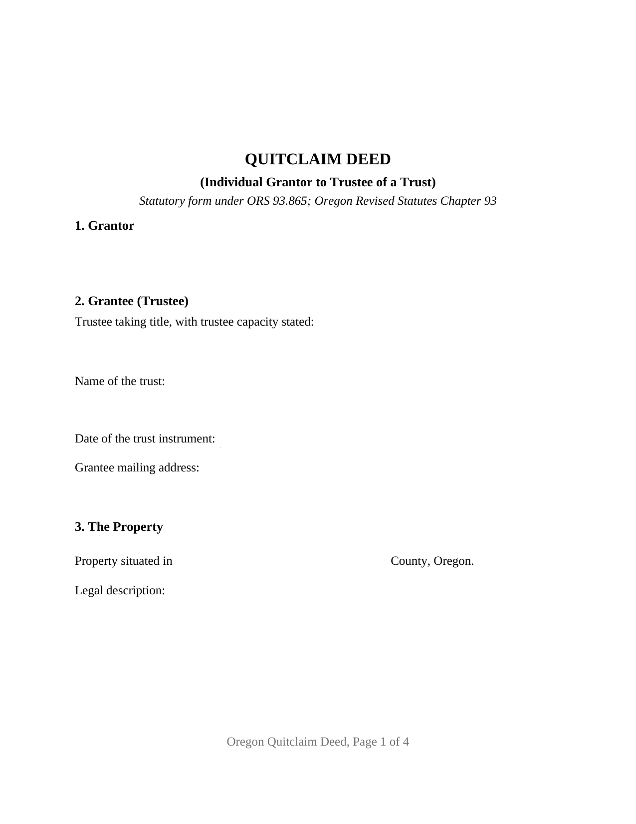 Oregon Quitclaim Deed (Trustee Grantee)
