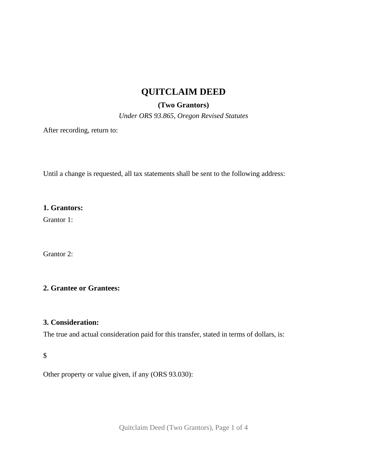 Oregon Quitclaim Deed (Two Grantors)