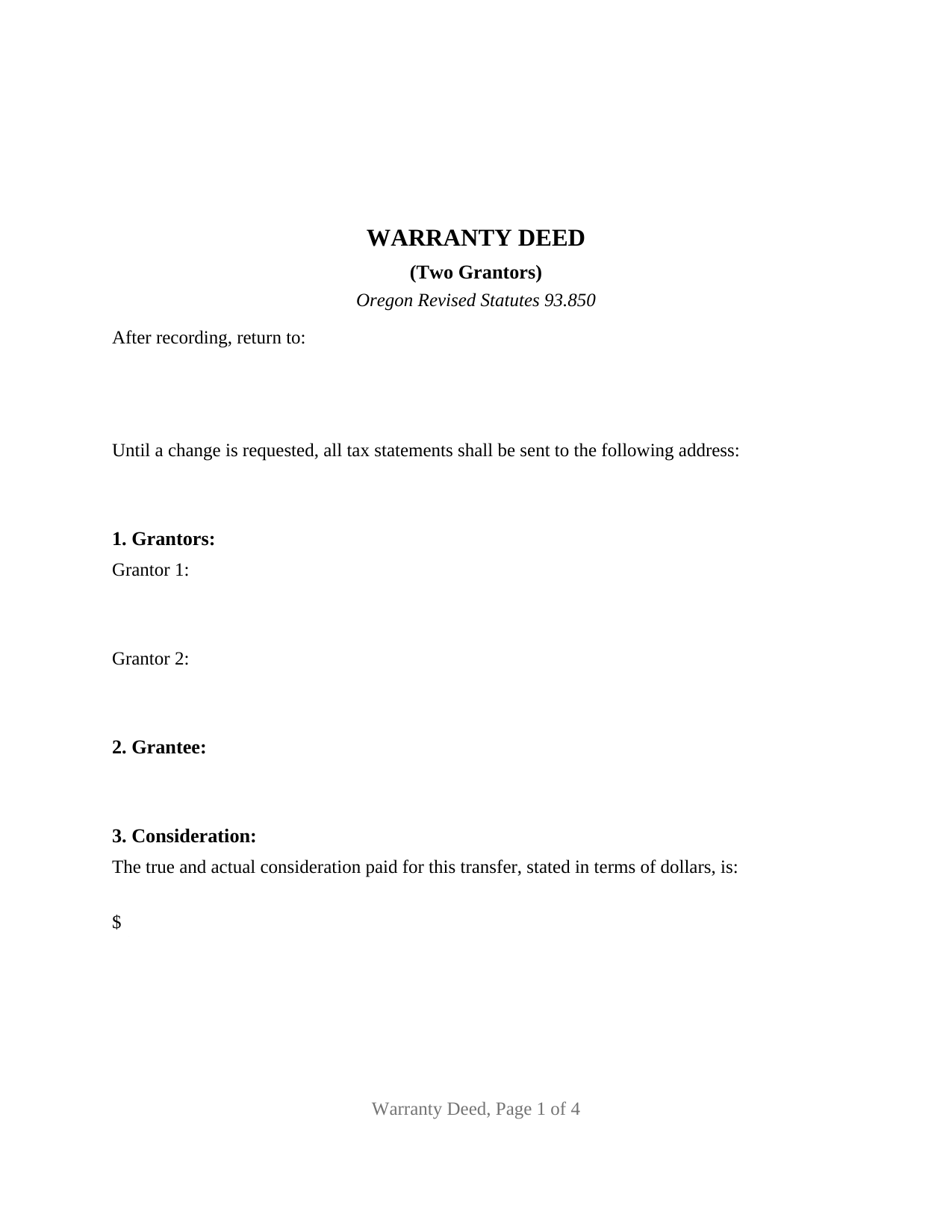 Oregon Warranty Deed (Two Grantors)