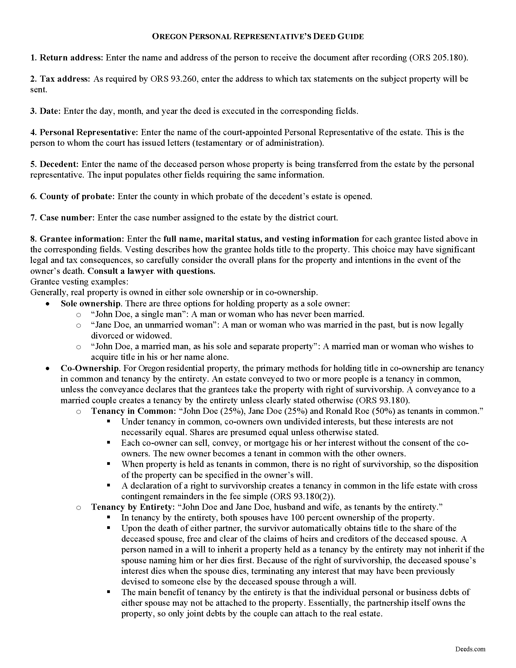 Linn County Personal Representative Deed Guide