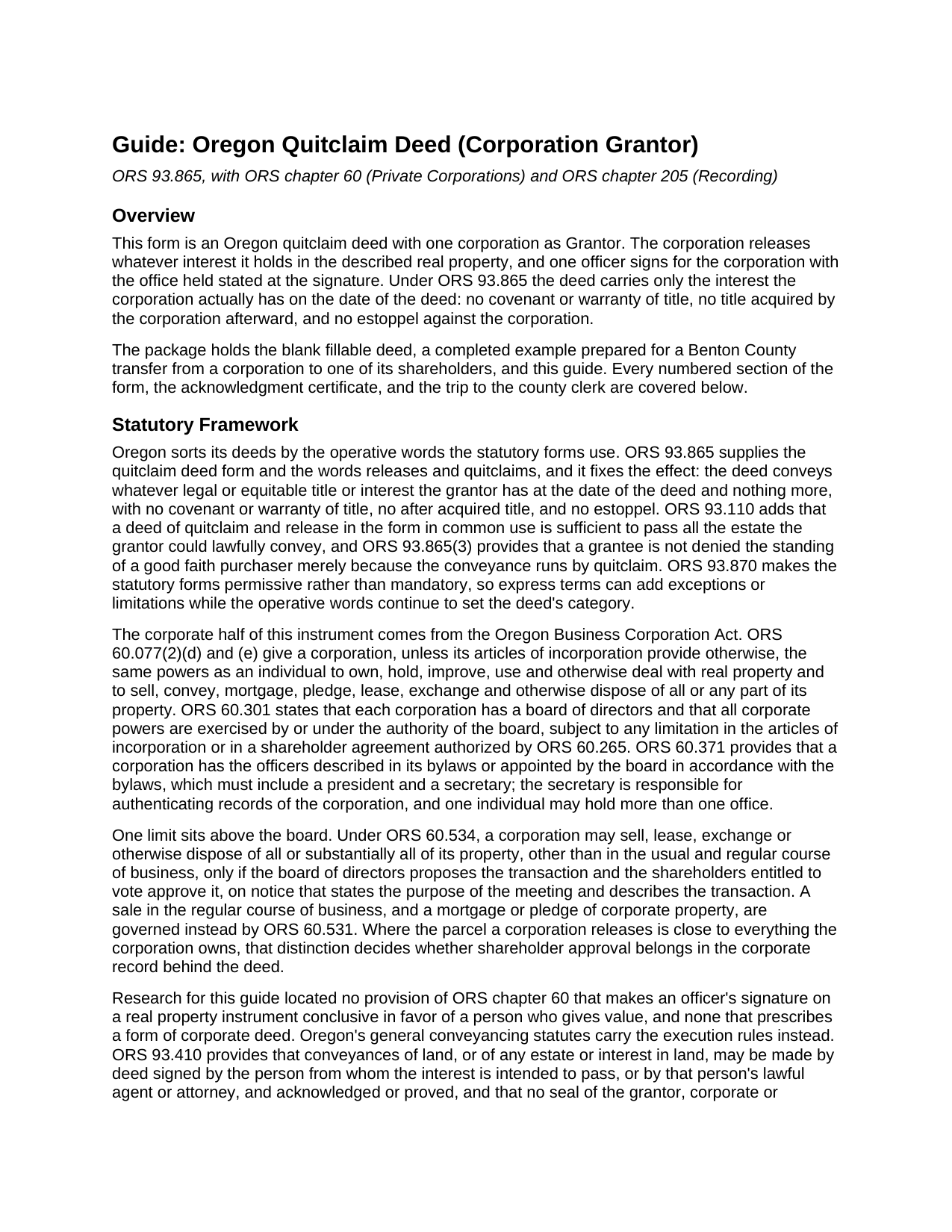 Curry County Quitclaim Deed (Corporation Grantor) Guide