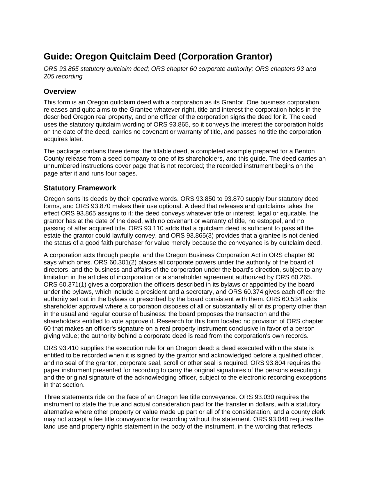 Douglas County Quitclaim Deed (Corporation Grantor) Guide