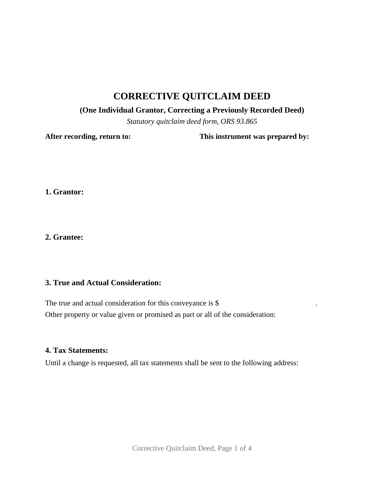Wheeler County Quitclaim Deed (Corrective) Form