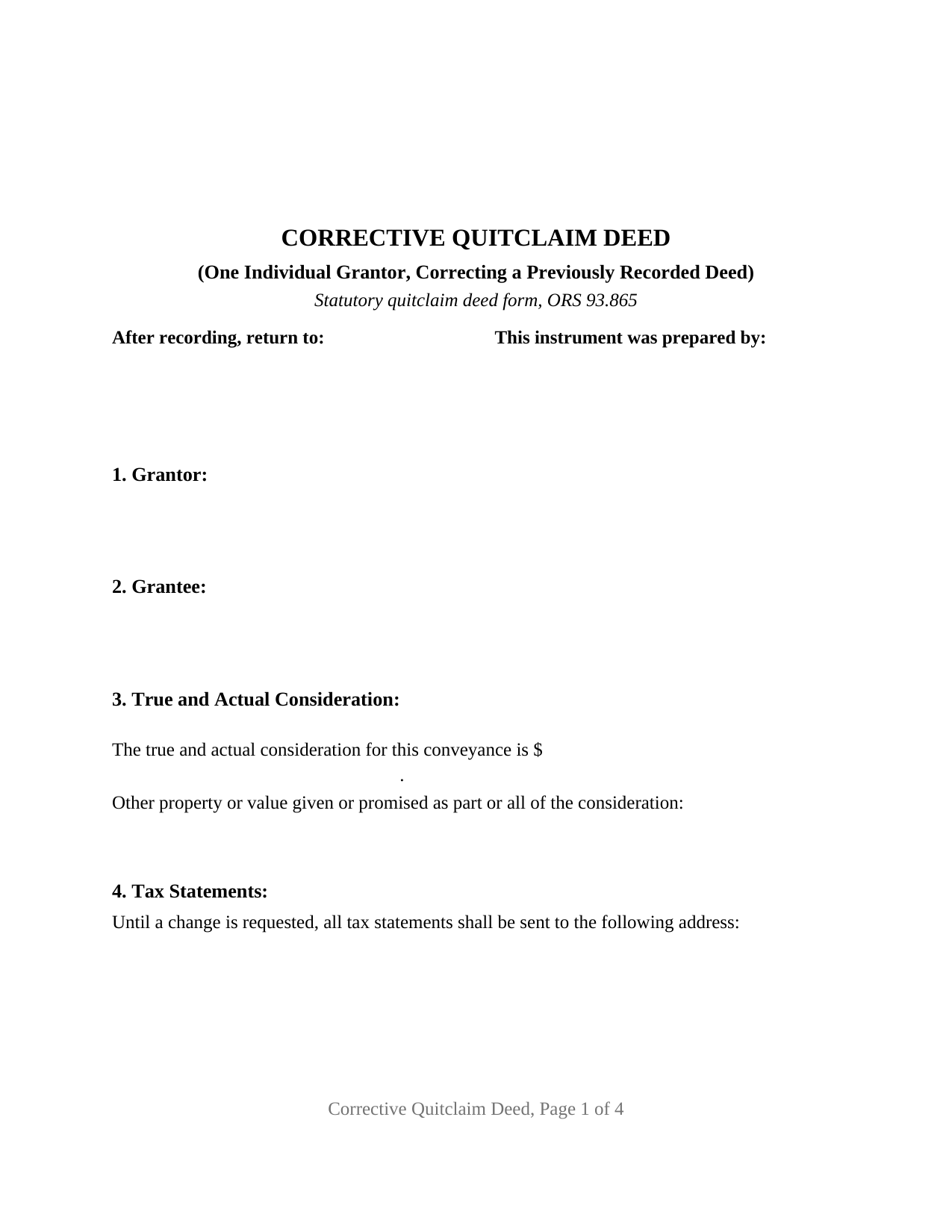 Lane County Quitclaim Deed (Corrective) Form