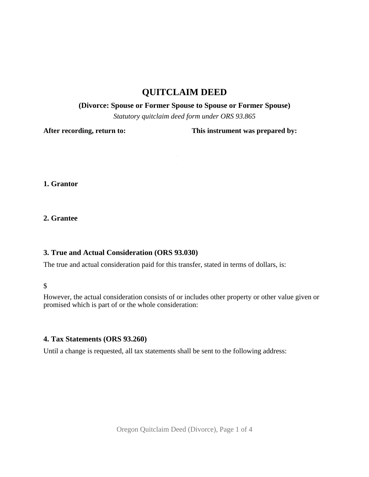 Jackson County Quitclaim Deed (Divorce) Form