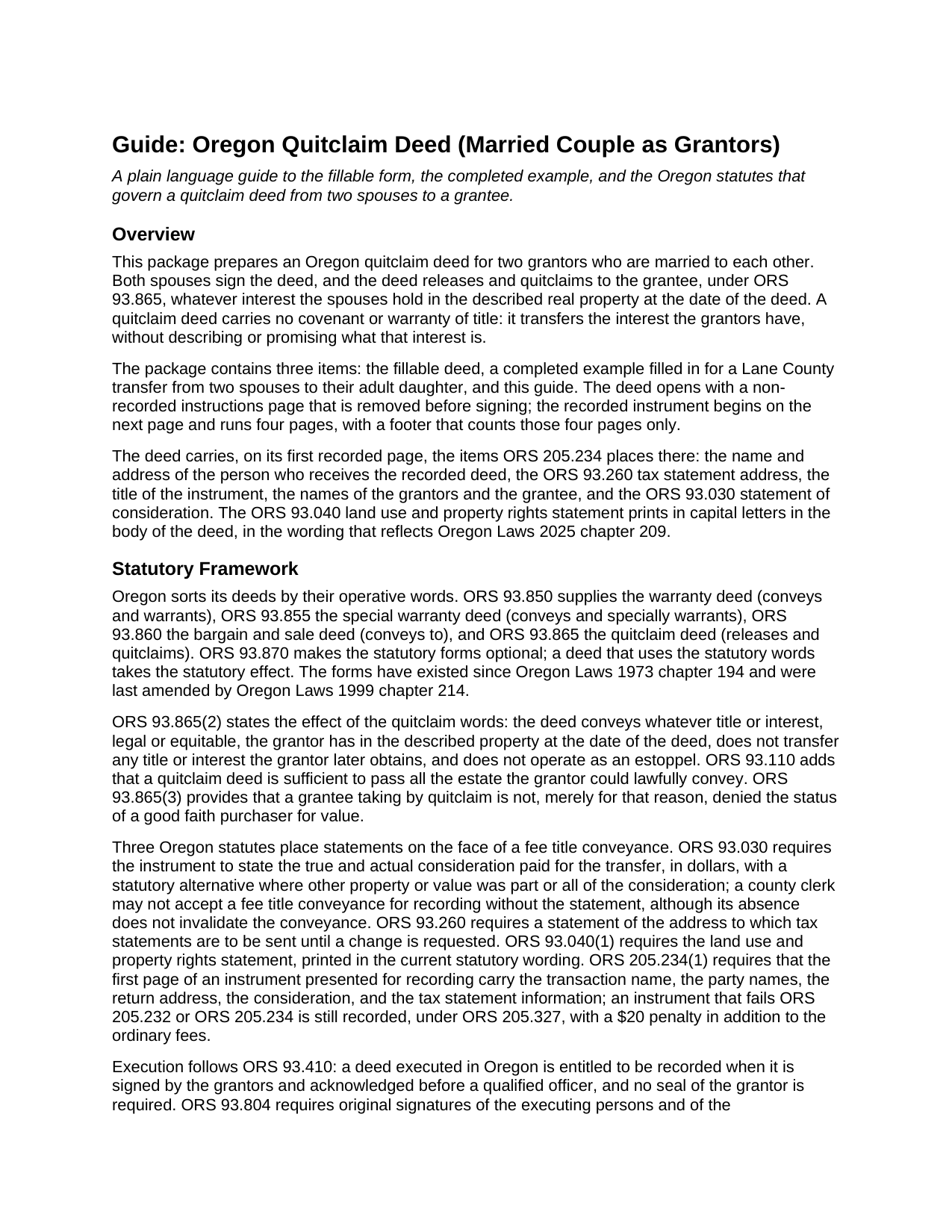 Lake County Quitclaim Deed (Married Couple as Grantors) Guide