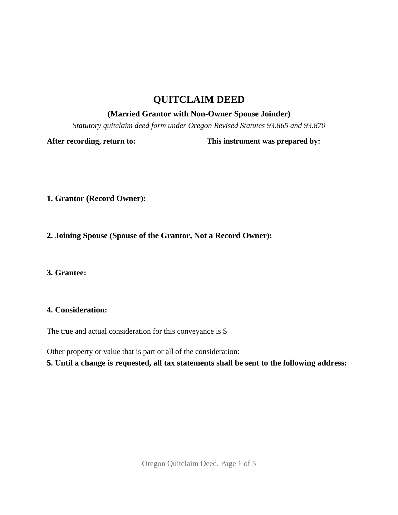 Union County Quitclaim Deed (Married Grantor with Non-Owner Spouse Joinder) Form