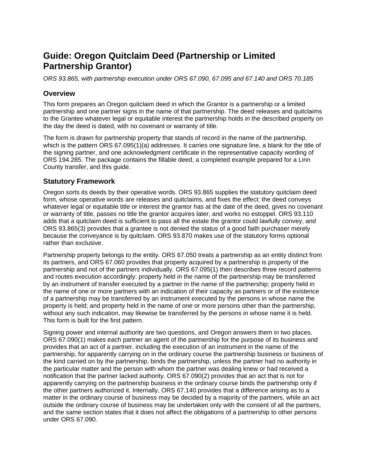 Wheeler County Quitclaim Deed (Partnership or Limited Partnership Grantor) Guide