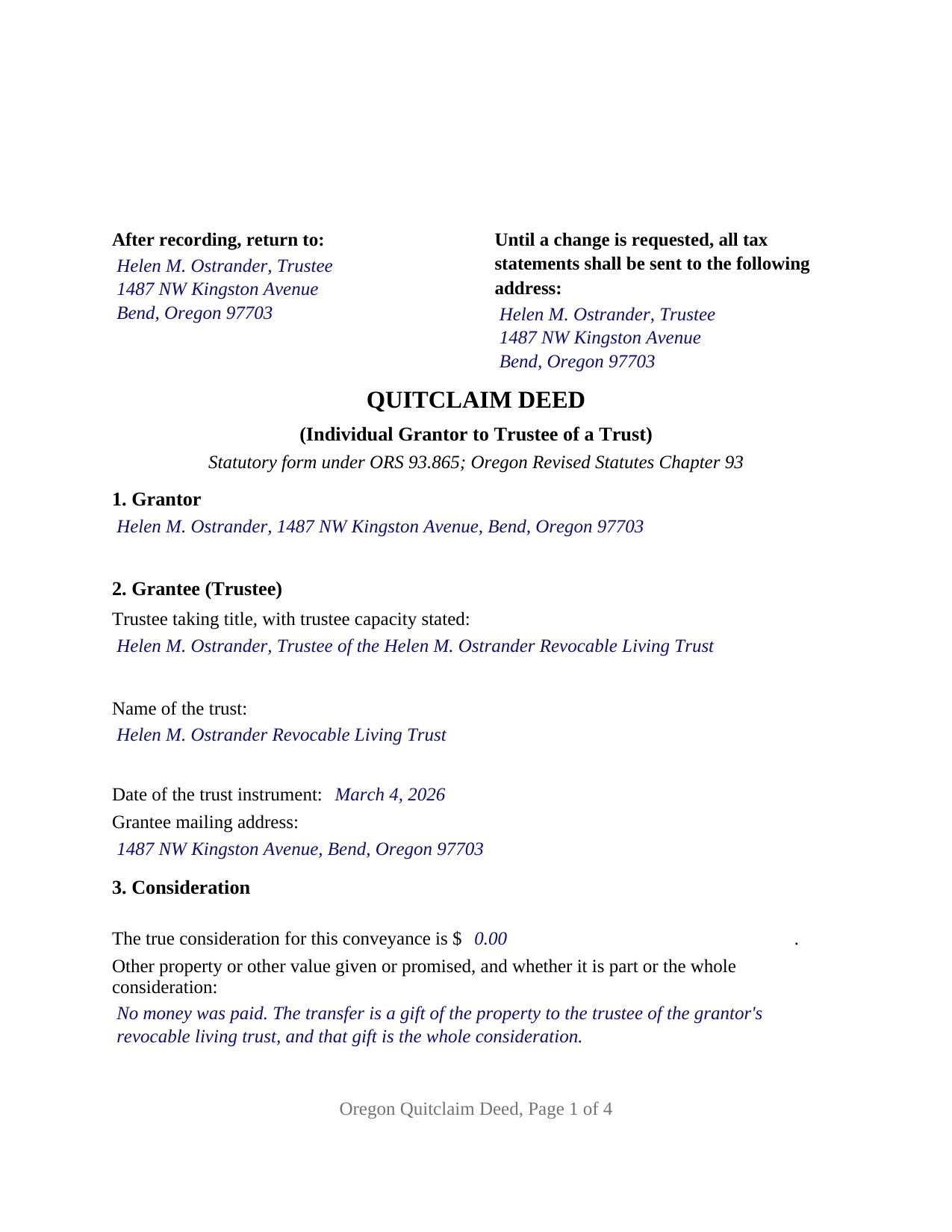 Polk County Completed Example of the Quitclaim Deed (Trustee Grantee) Document
