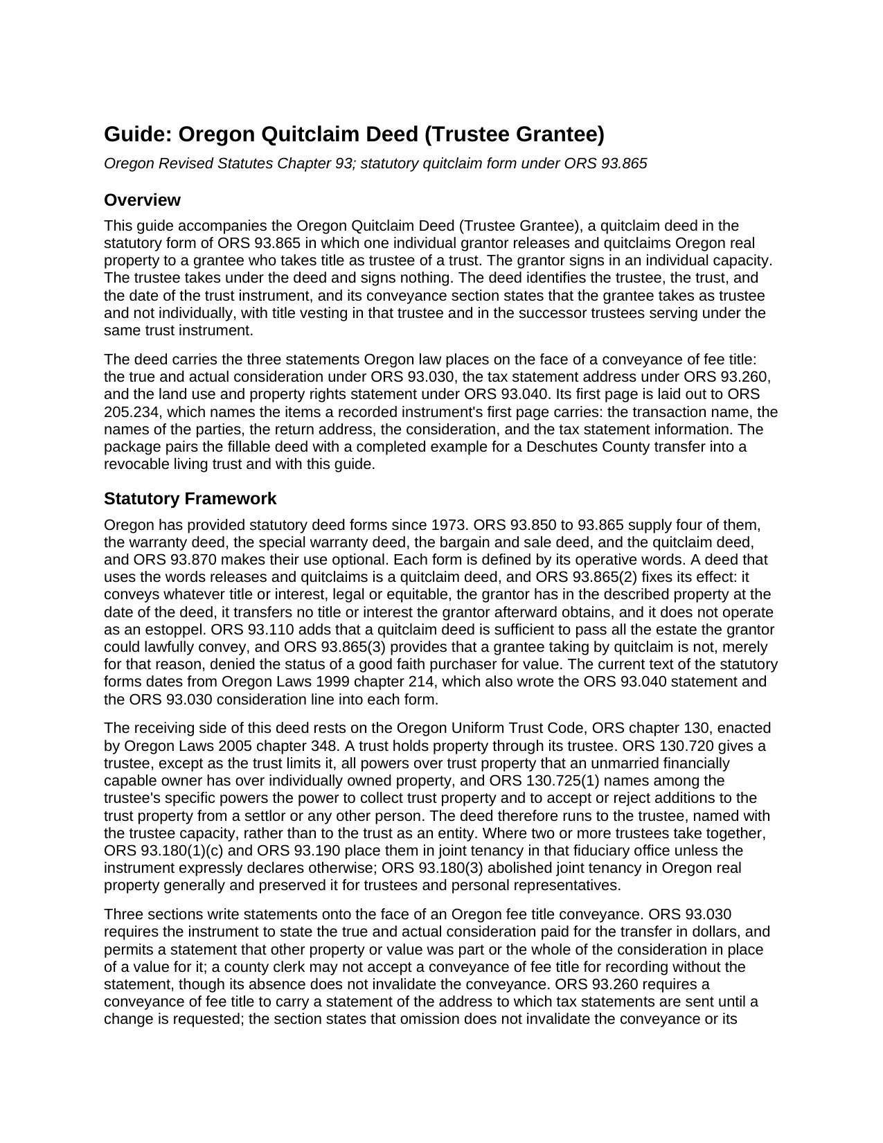 Polk County Quitclaim Deed (Trustee Grantee) Guide