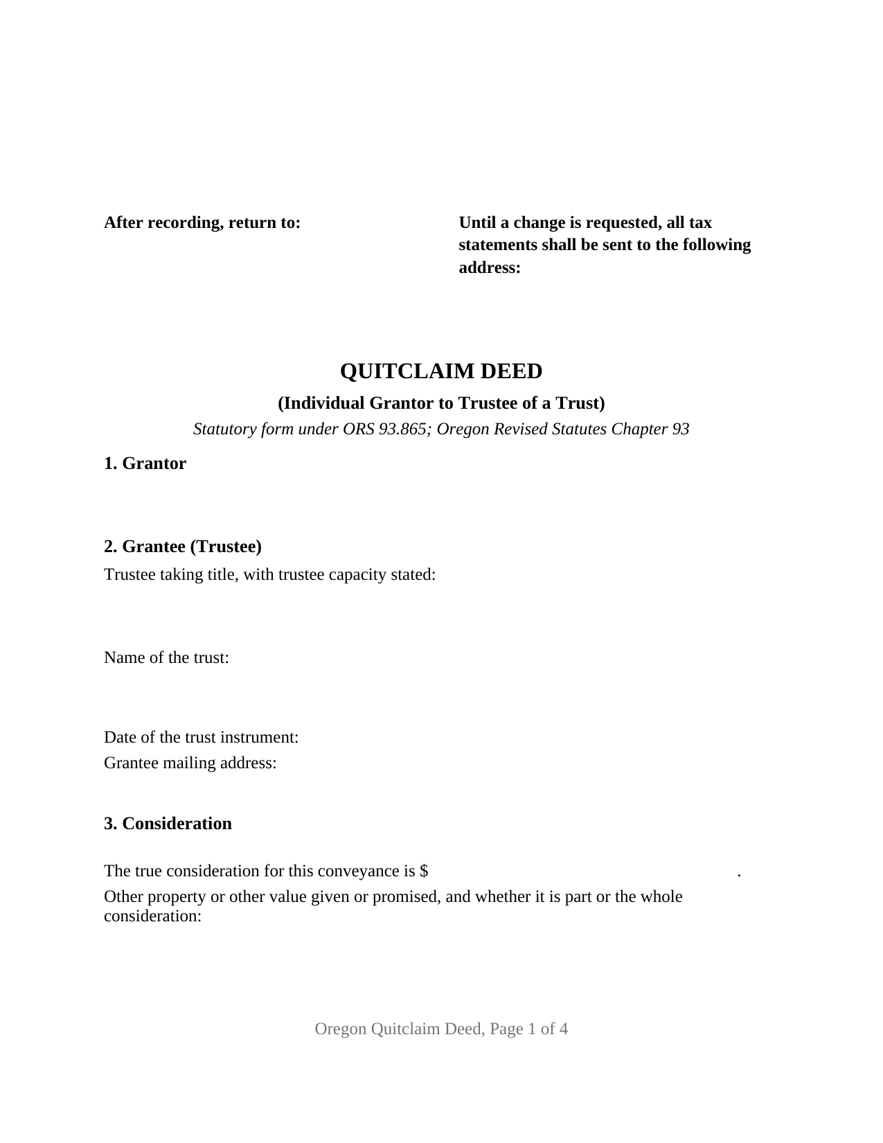 Polk County Quitclaim Deed (Trustee Grantee) Form