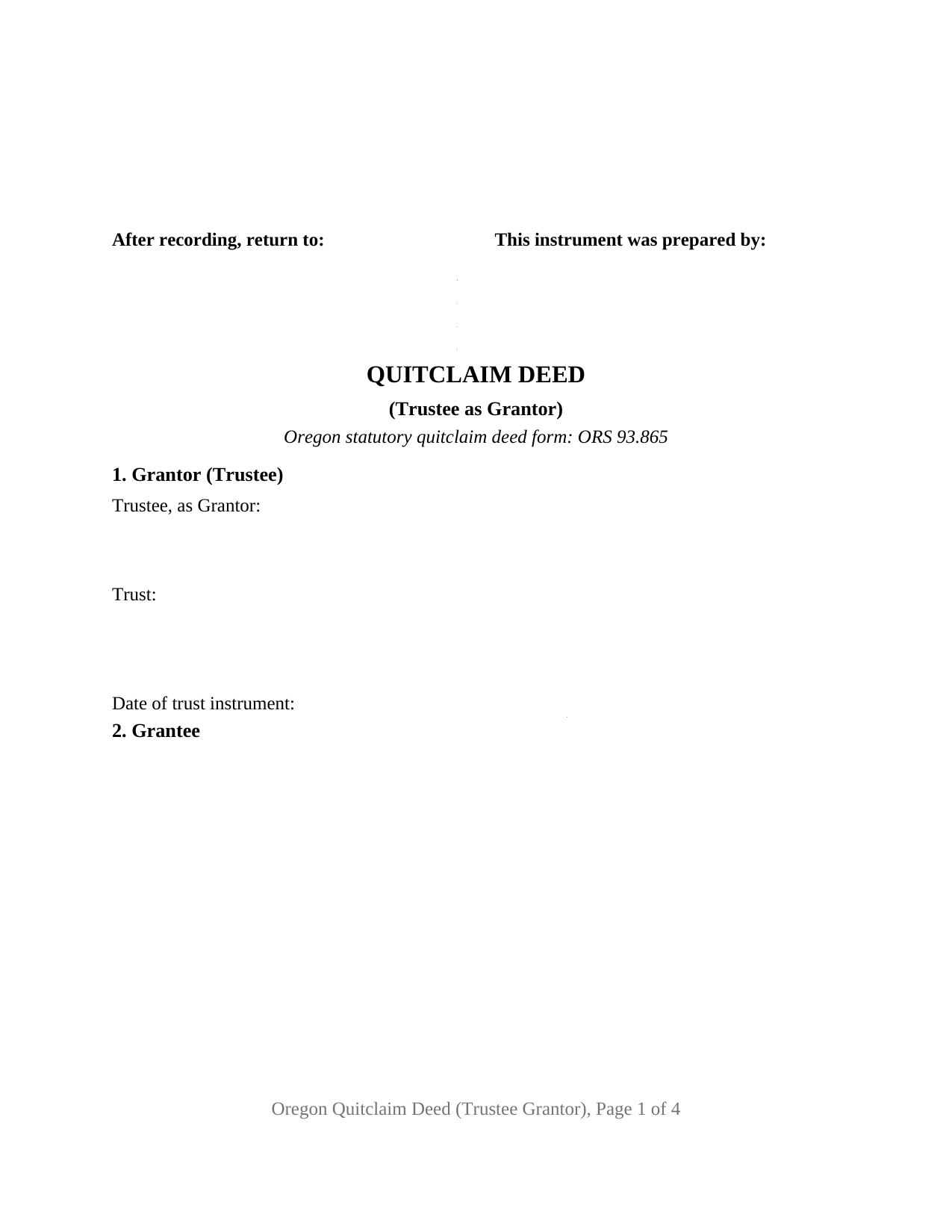 Clackamas County Quitclaim Deed (Trustee Grantor) Form