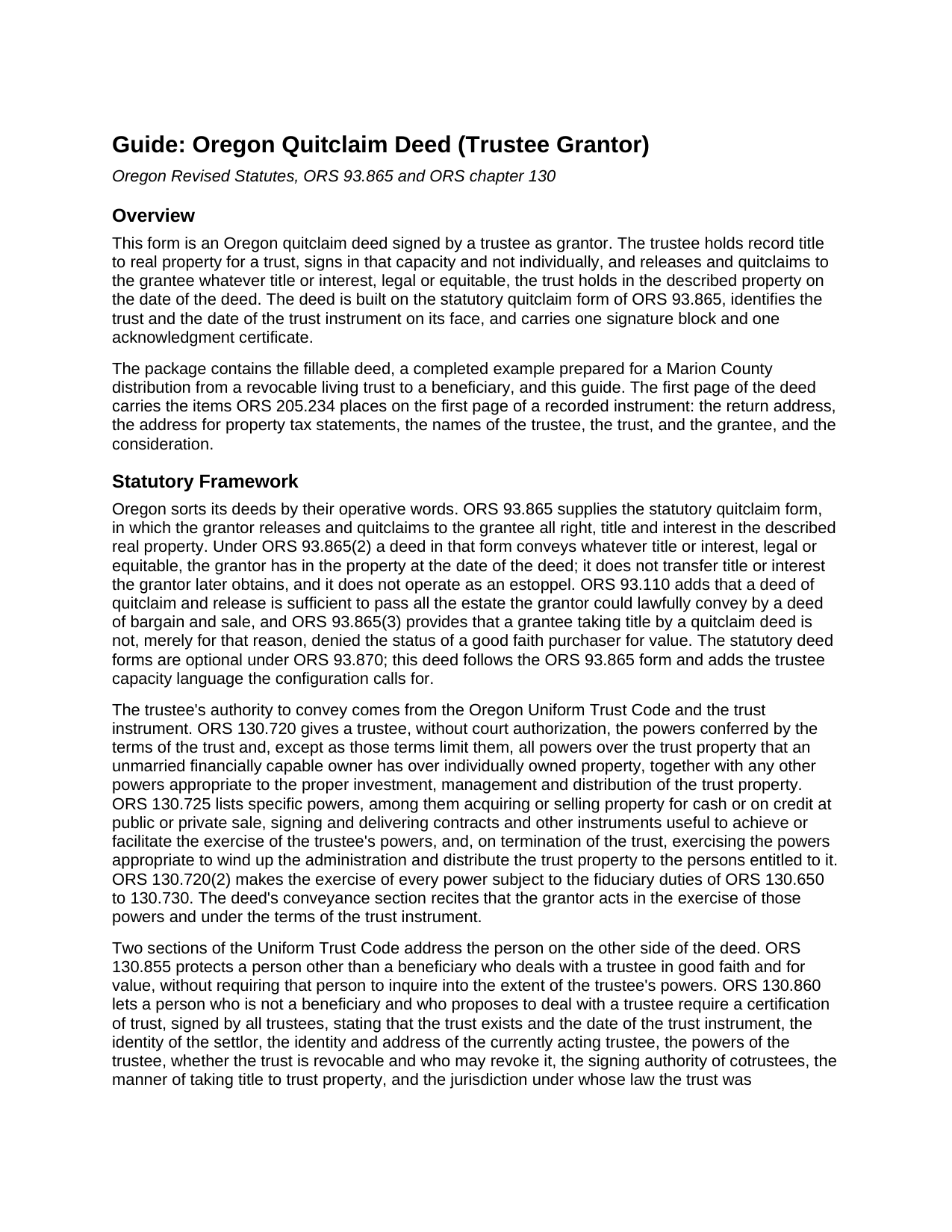 Polk County Quitclaim Deed (Trustee Grantor) Guide
