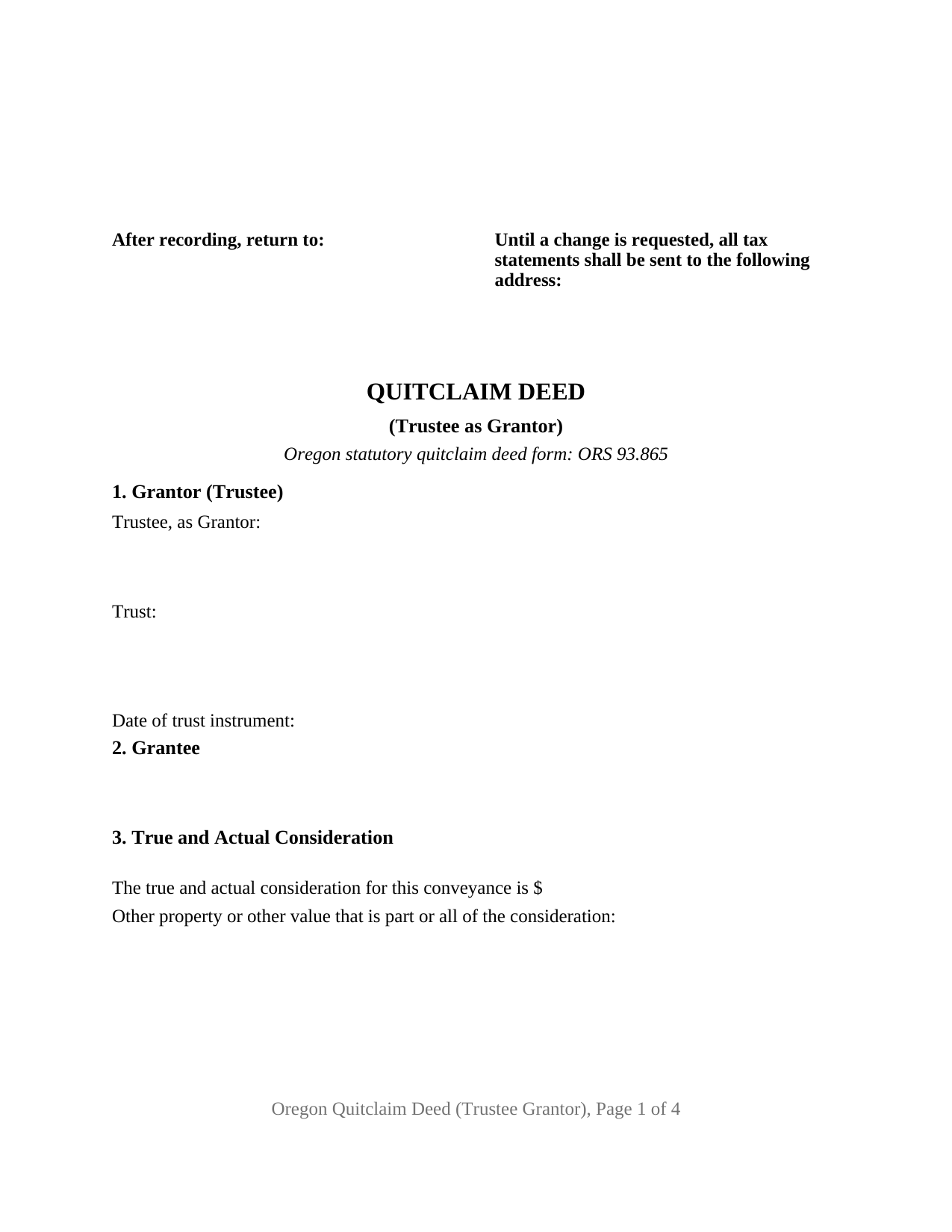 Polk County Quitclaim Deed (Trustee Grantor) Form
