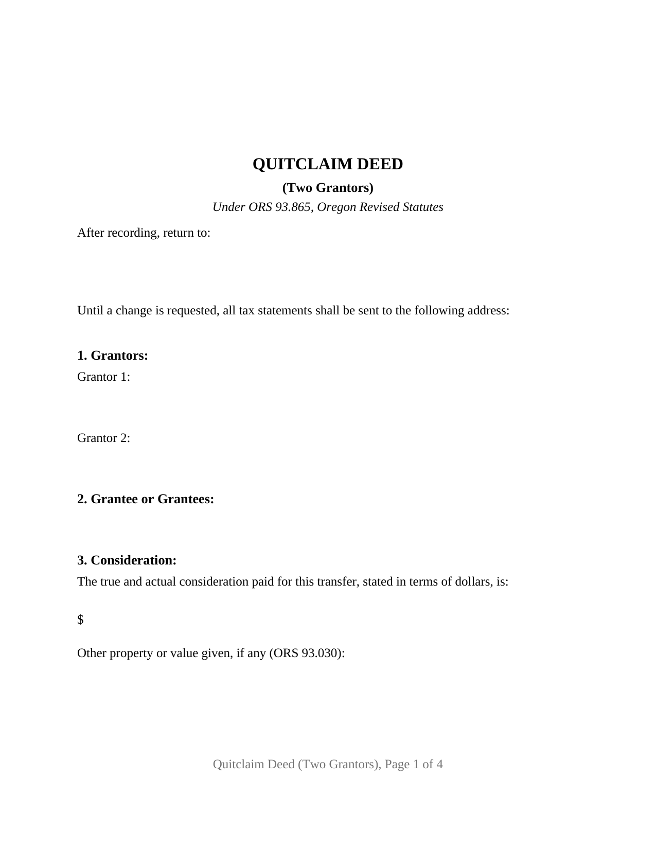 Lake County Quitclaim Deed (Two Grantors) Form