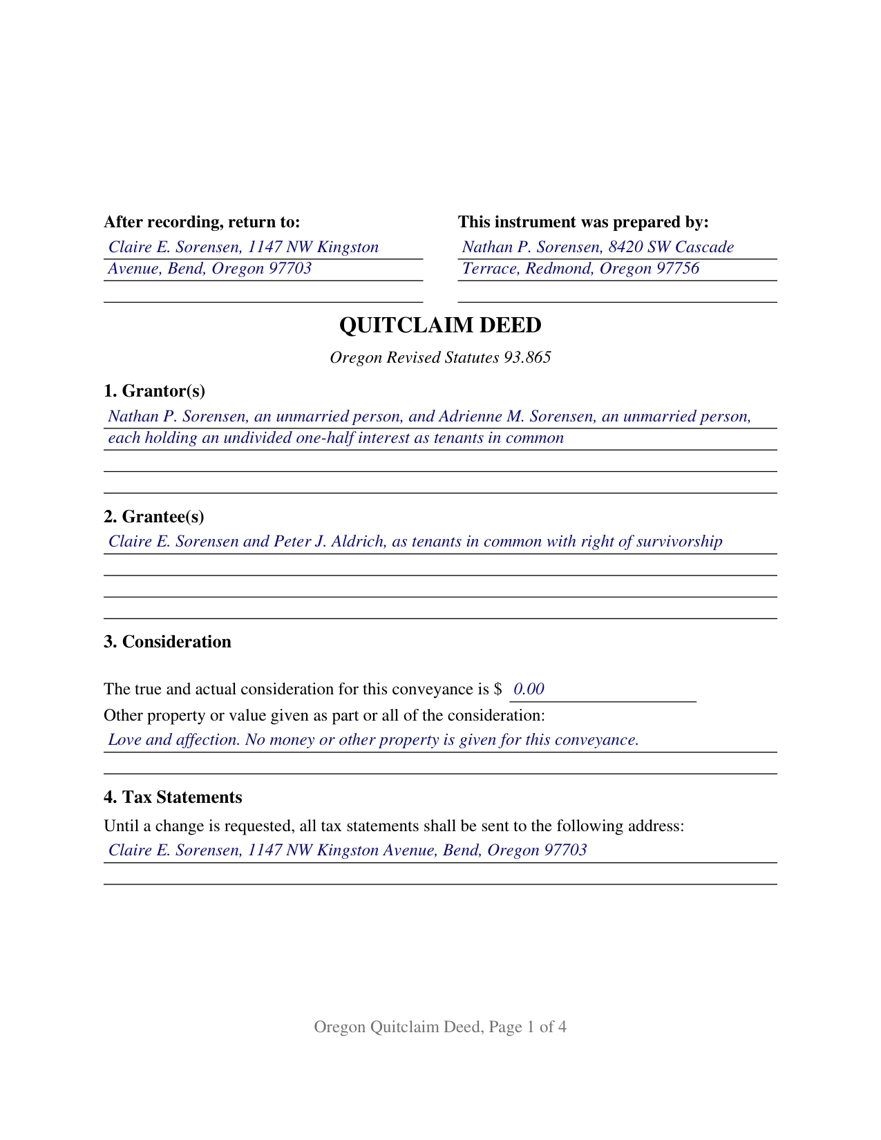 Malheur County Completed Example of the Quitclaim Deed Document