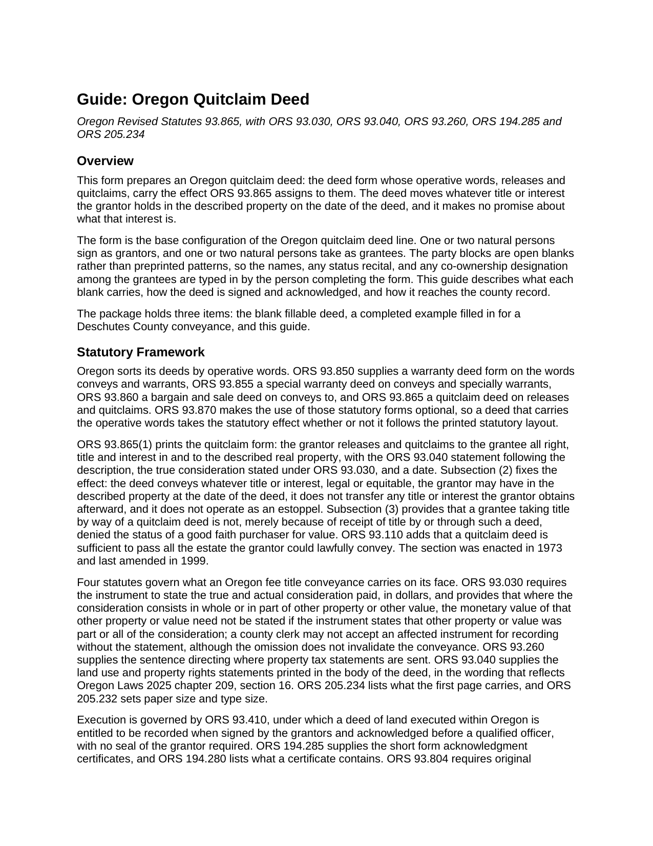 Malheur County Quitclaim Deed Guide