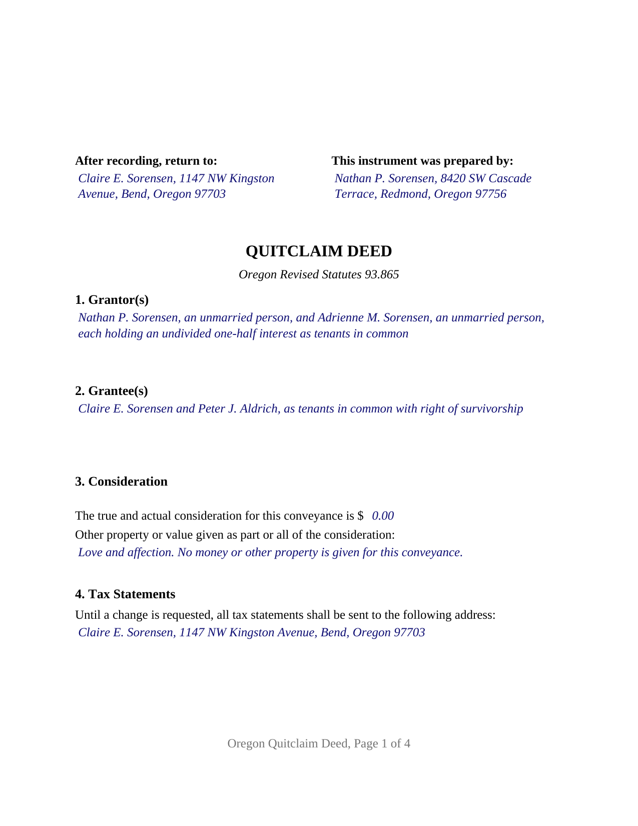 Lincoln County Completed Example of the Quitclaim Deed Document