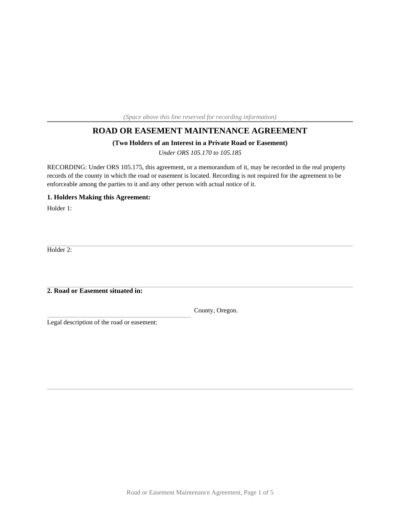 Columbia County Road or Easement Maintenance Agreement (Two Holders) Form